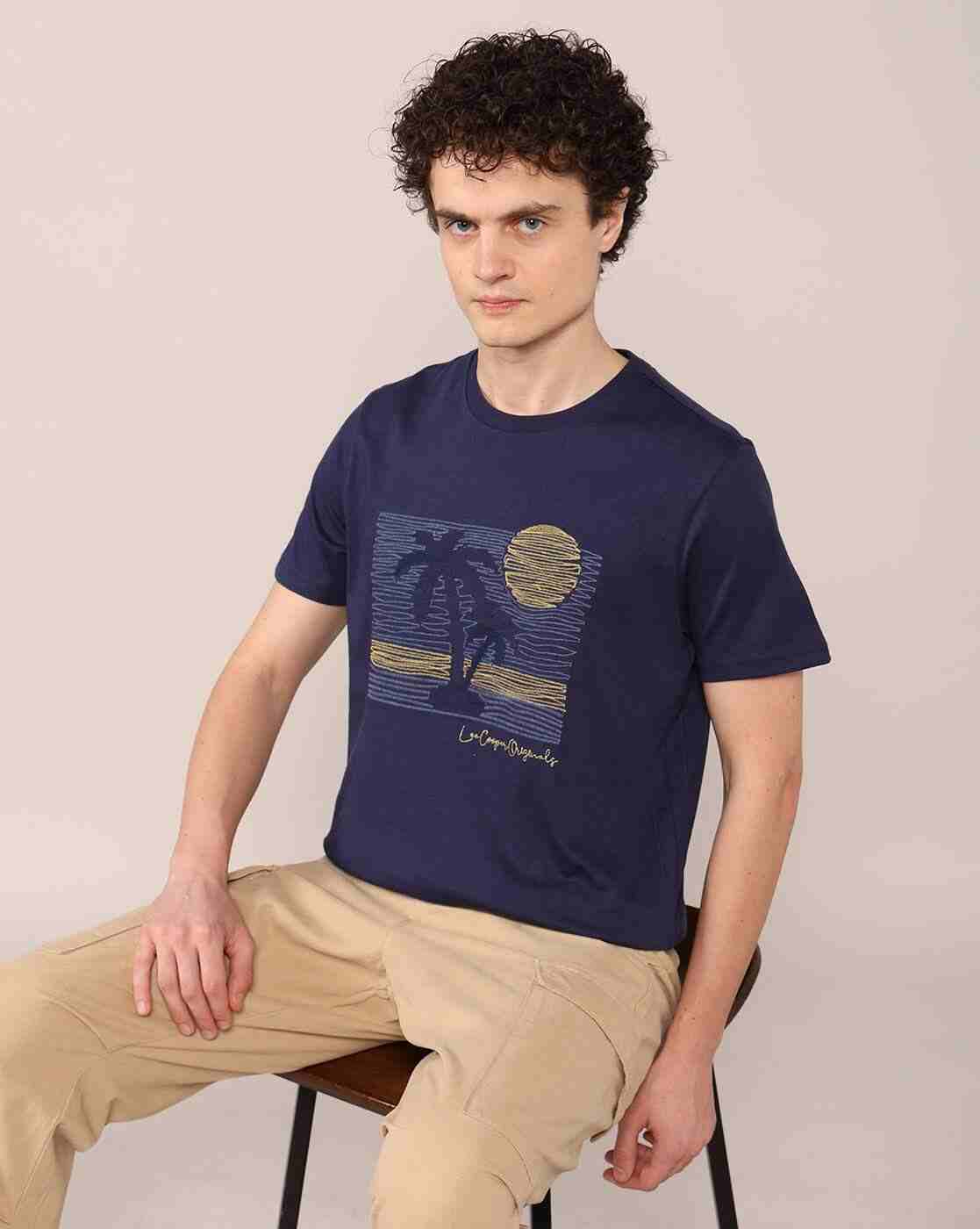 Men Tropical Print Relaxed Fit Crew-Neck T-Shirt