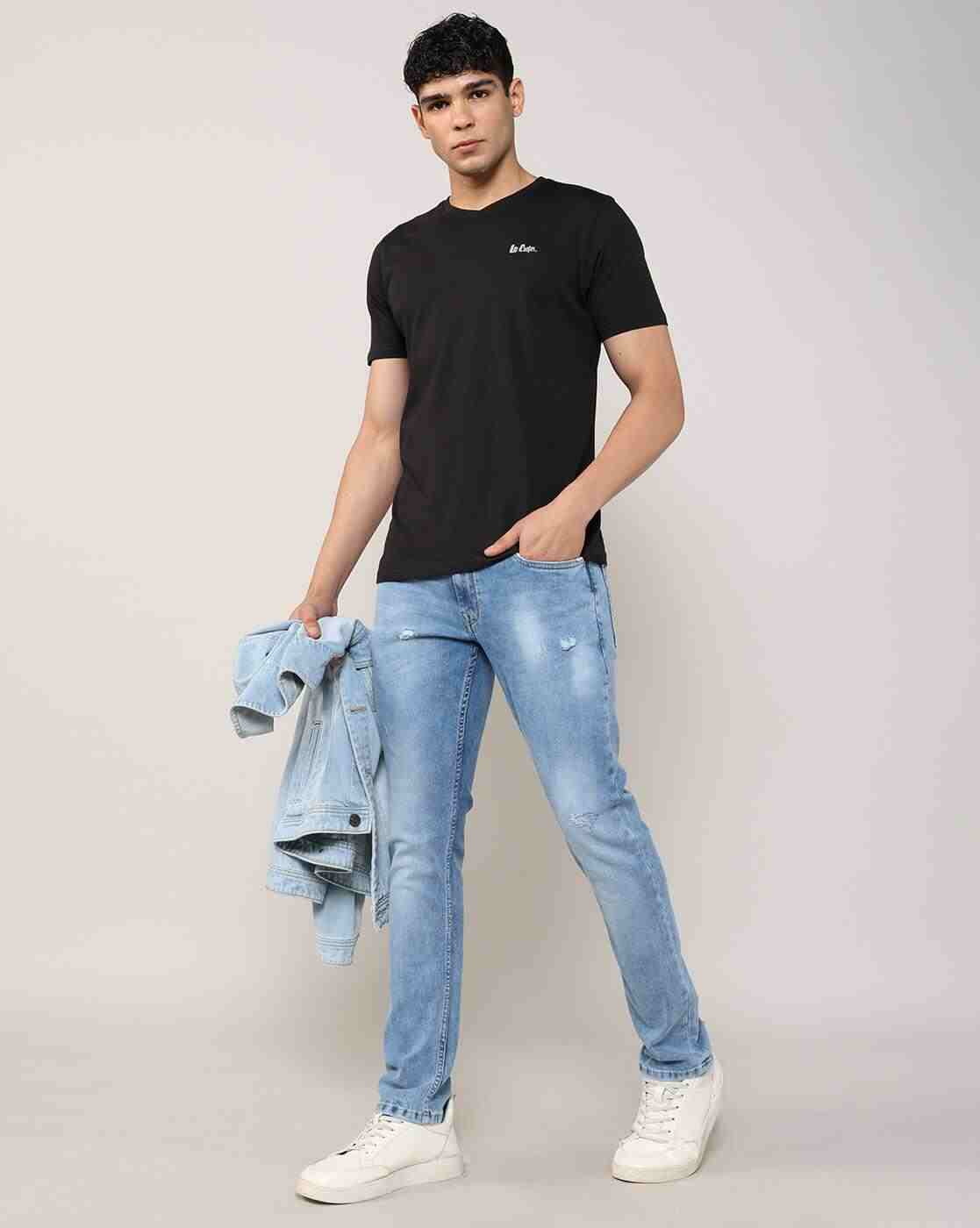 Lee Cooper | Men Mid-Wash Distressed Slim Fit Jeans|0