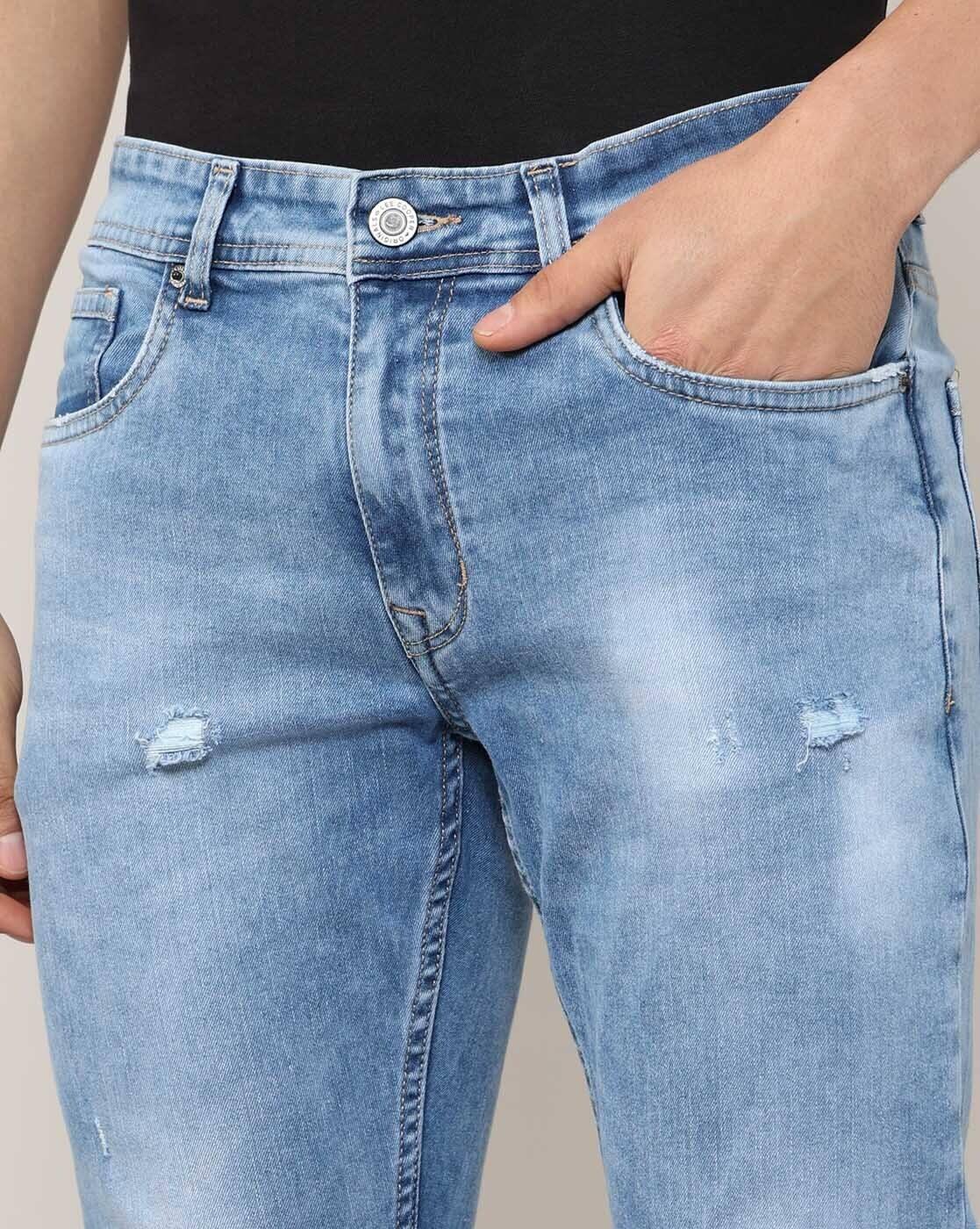Lee Cooper | Men Mid-Wash Distressed Slim Fit Jeans|4