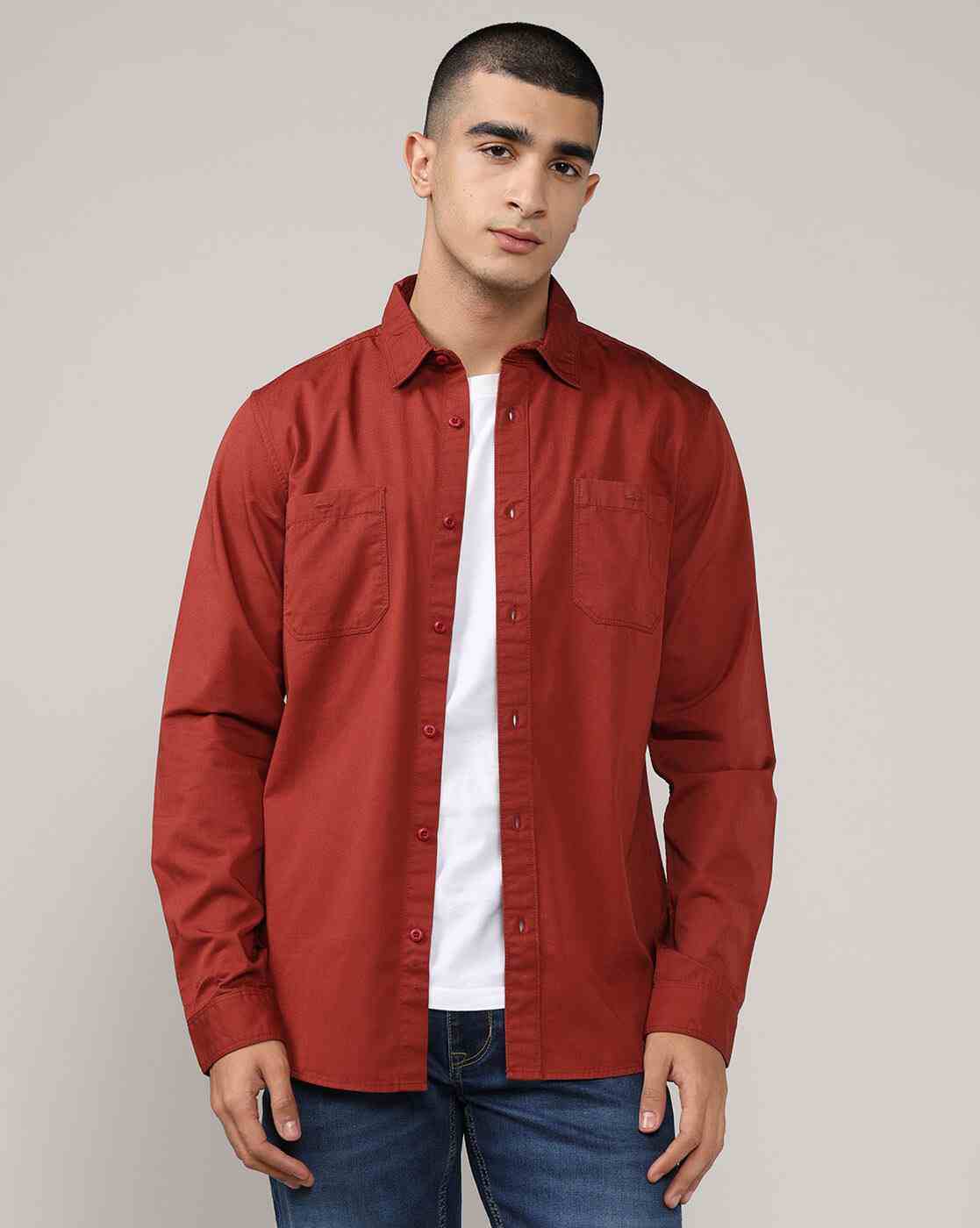 Men Regular Fit Shirt with Patch Pockets