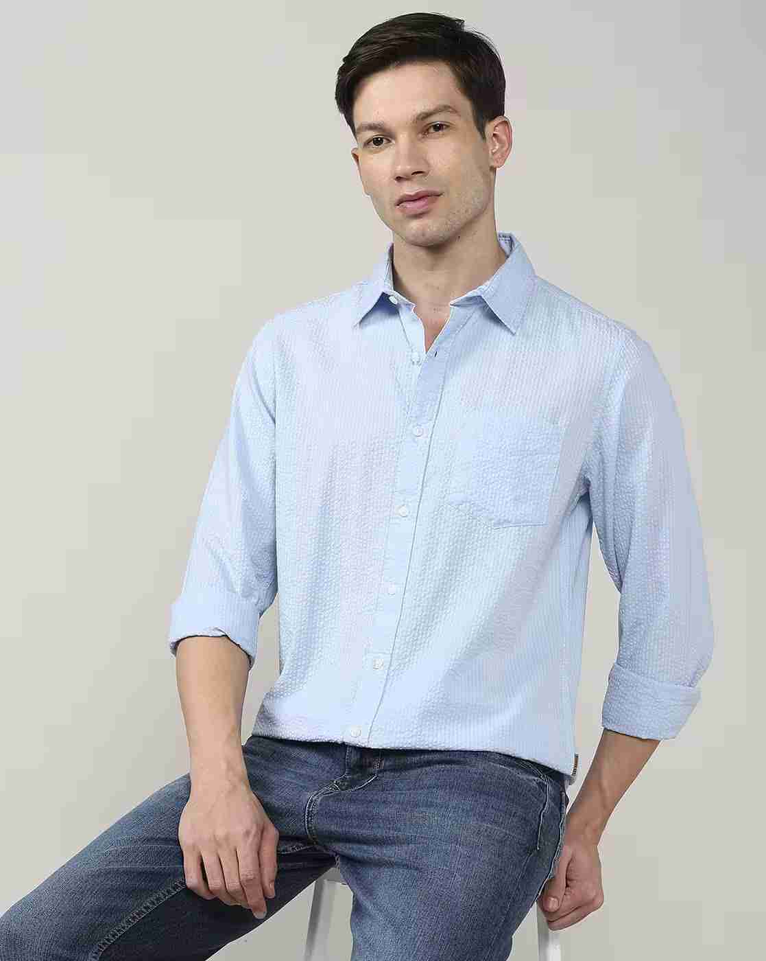 Lee Cooper | Men Patterned Regular Fit Shirt with Patch Pocket|0
