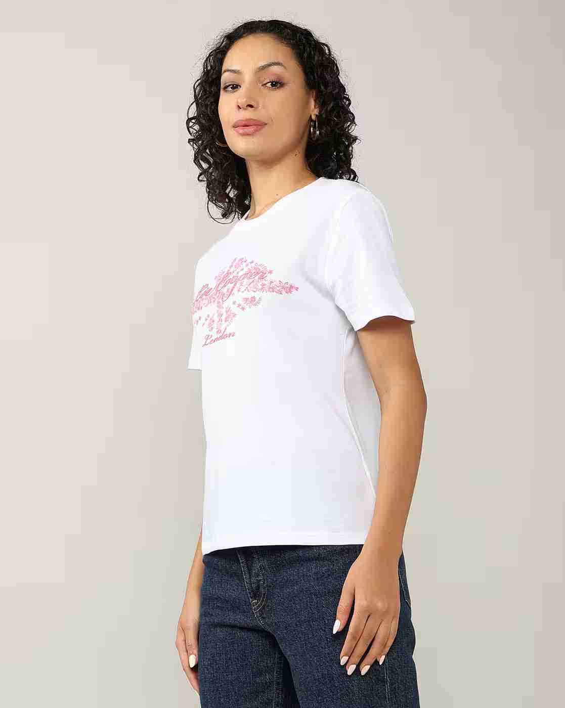 Lee Cooper | Women Brand Print Regular Fit Crew-Neck T-Shirt|1