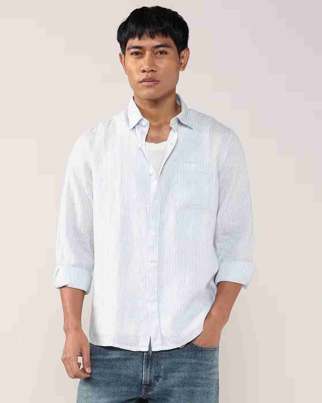 Lee Cooper | Men Striped Regular Fit Shirt with Patch Pocket|0