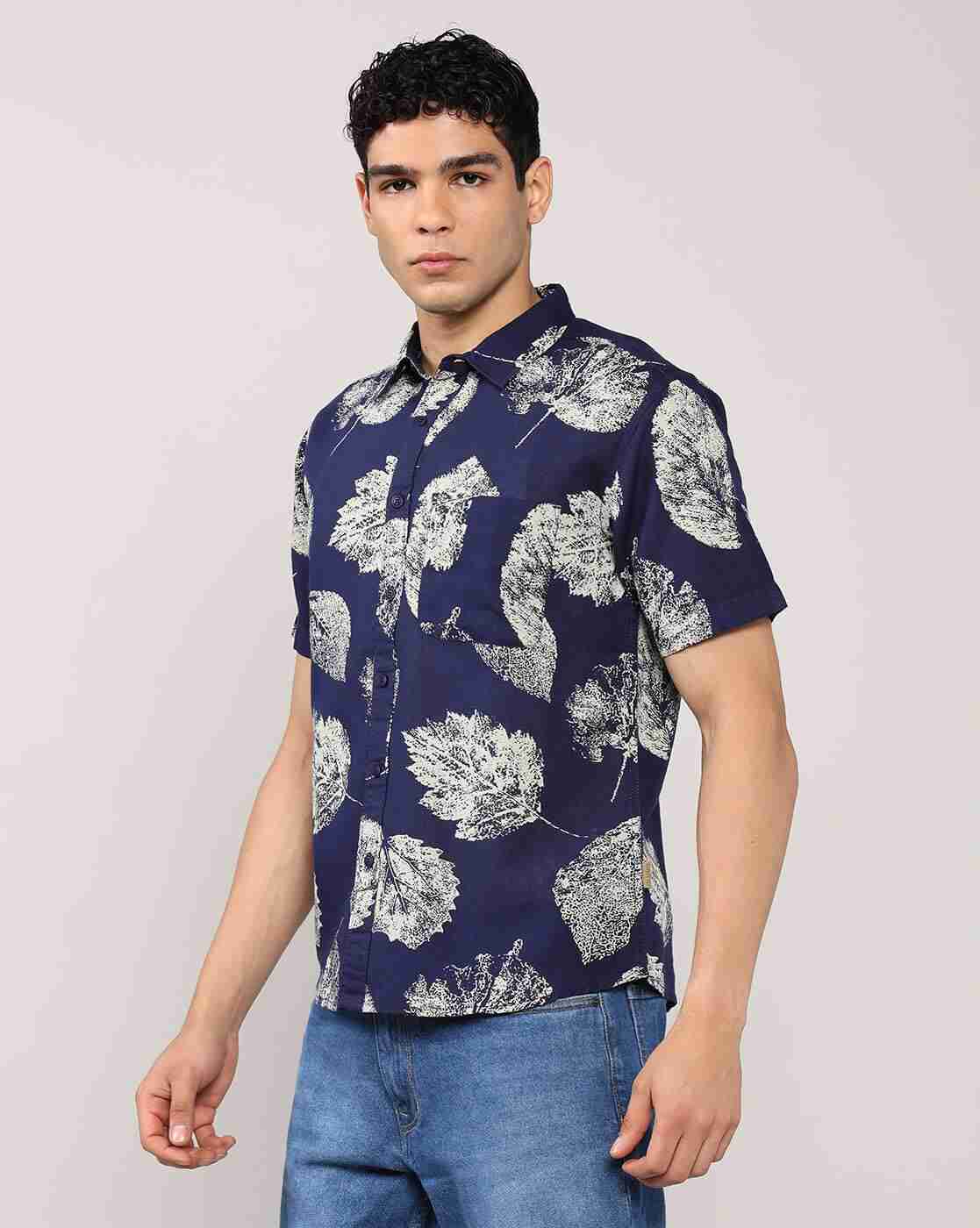 Lee Cooper | Men Leaf Print Relaxed Fit Shirt with Patch Pocket|1