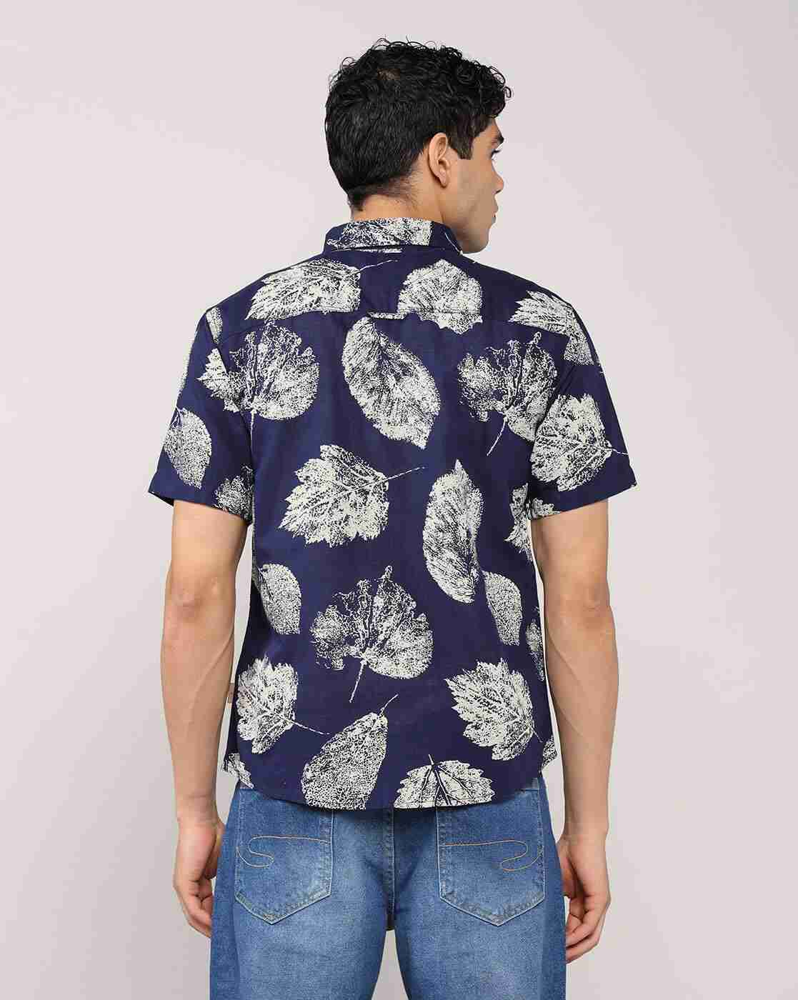 Lee Cooper | Men Leaf Print Relaxed Fit Shirt with Patch Pocket|2