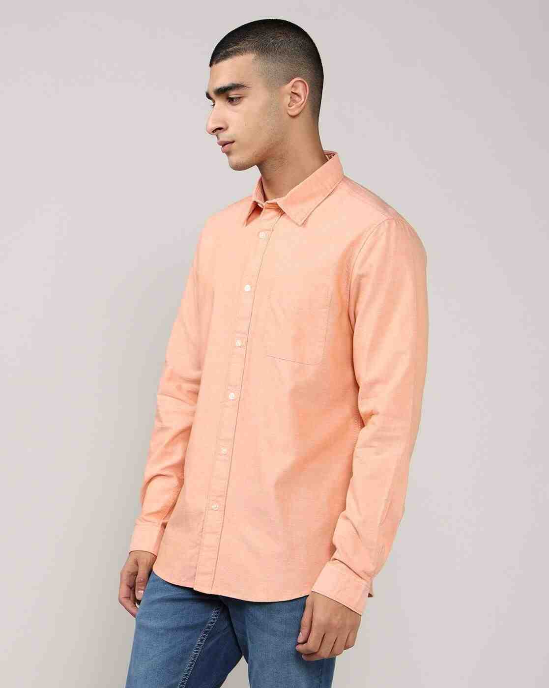 Men Regular Fit Cotton Shirt with Patch Pocket