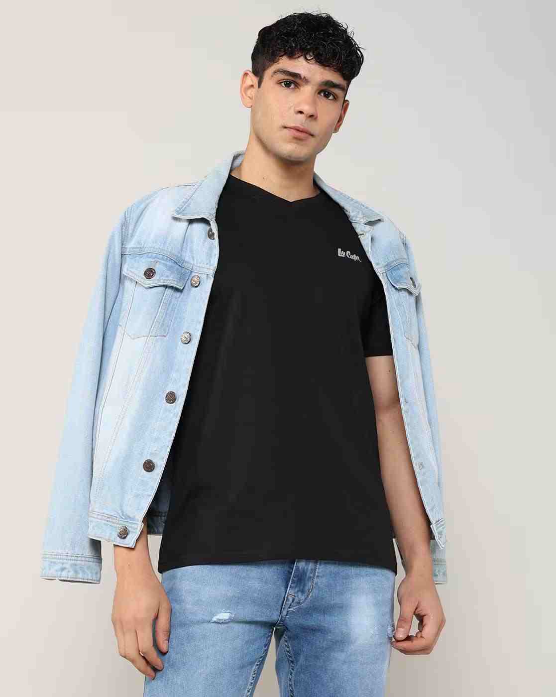 Lee Cooper | Men Regular Fit V-Neck T-Shirt with Logo Embroidered|0