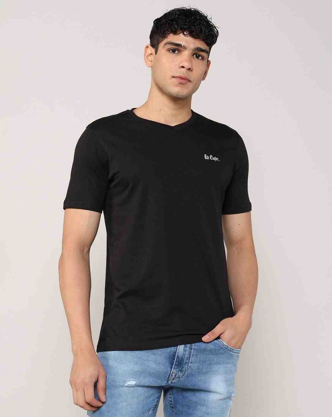 Lee Cooper | Men Regular Fit V-Neck T-Shirt with Logo Embroidered|3
