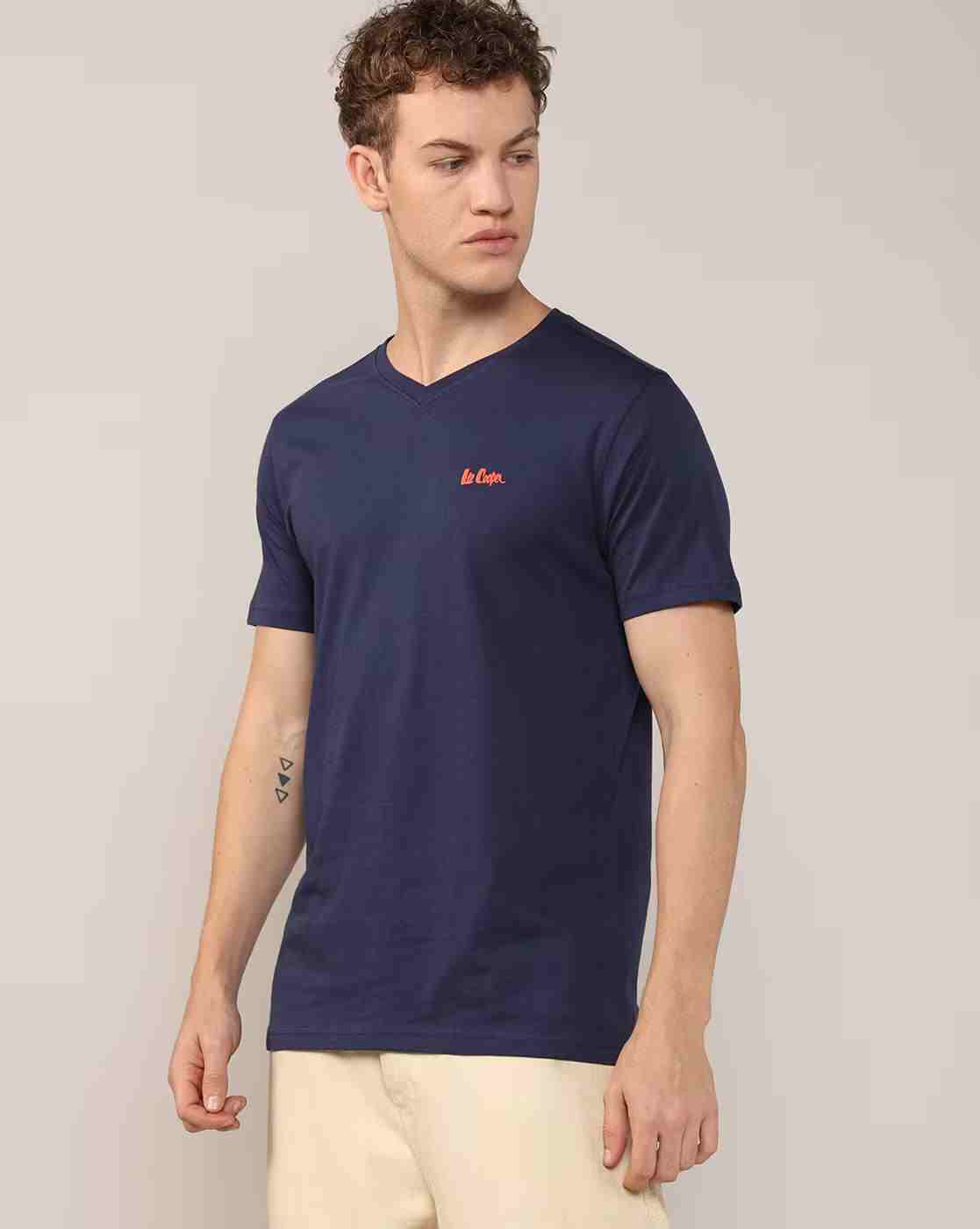 Men Regular Fit V-Neck T-Shirt with Logo Embroidered