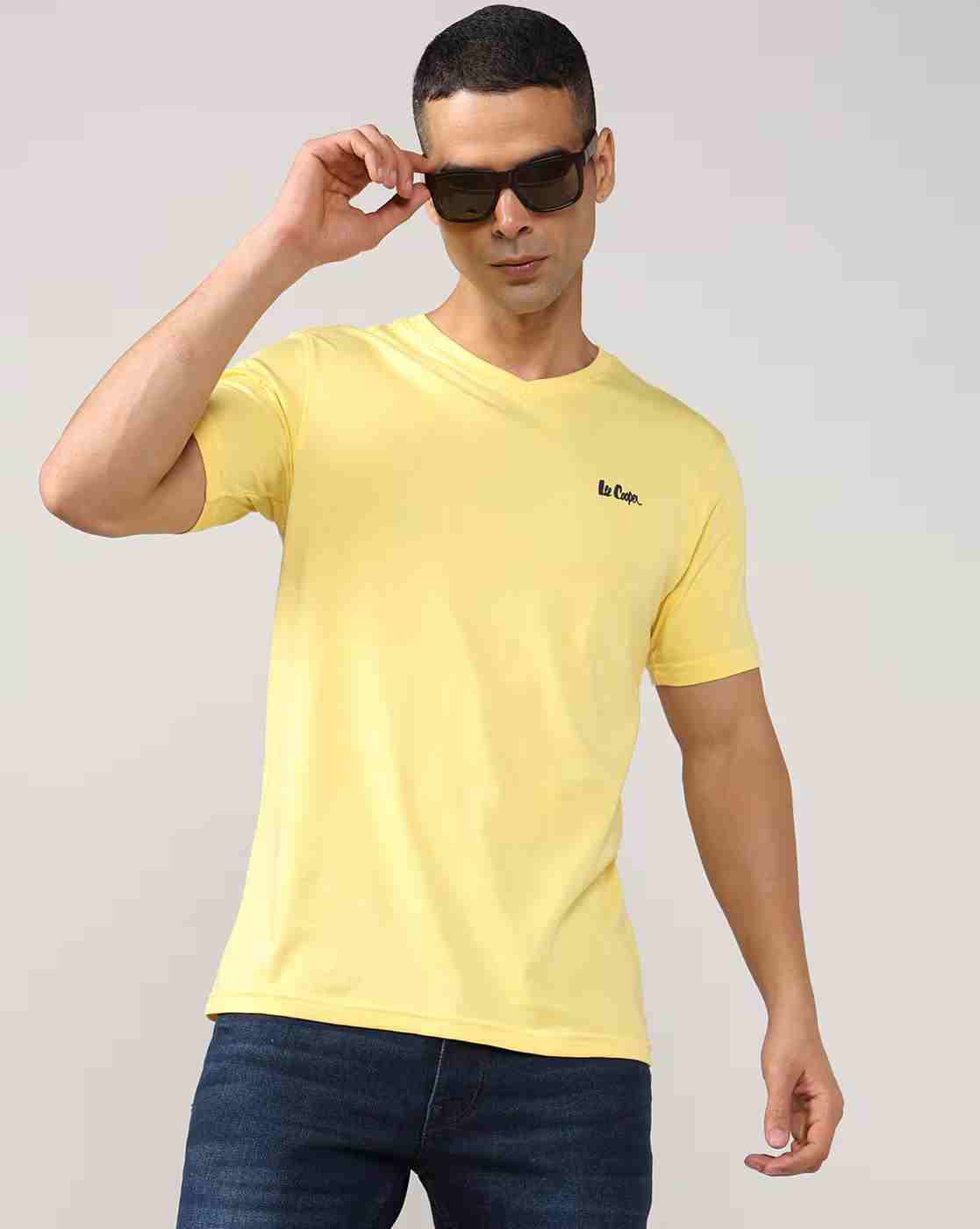 Men Regular Fit V-Neck T-Shirt with Logo Embroidered
