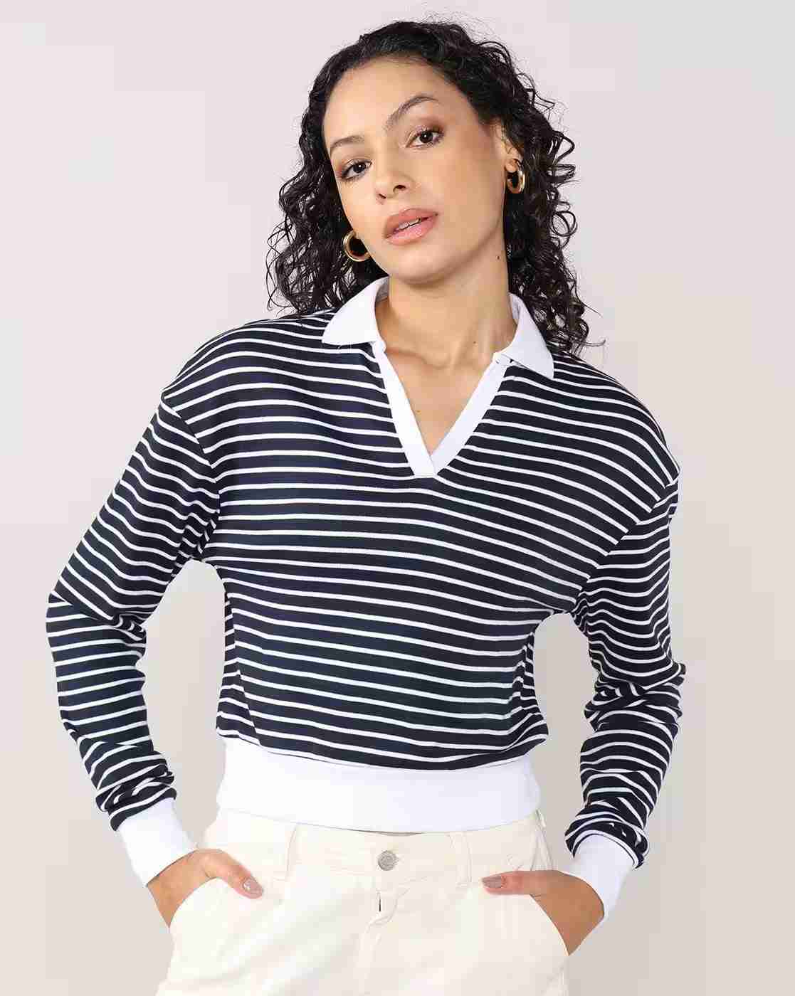 Women Striped Regular Fit Polo T-Shirt