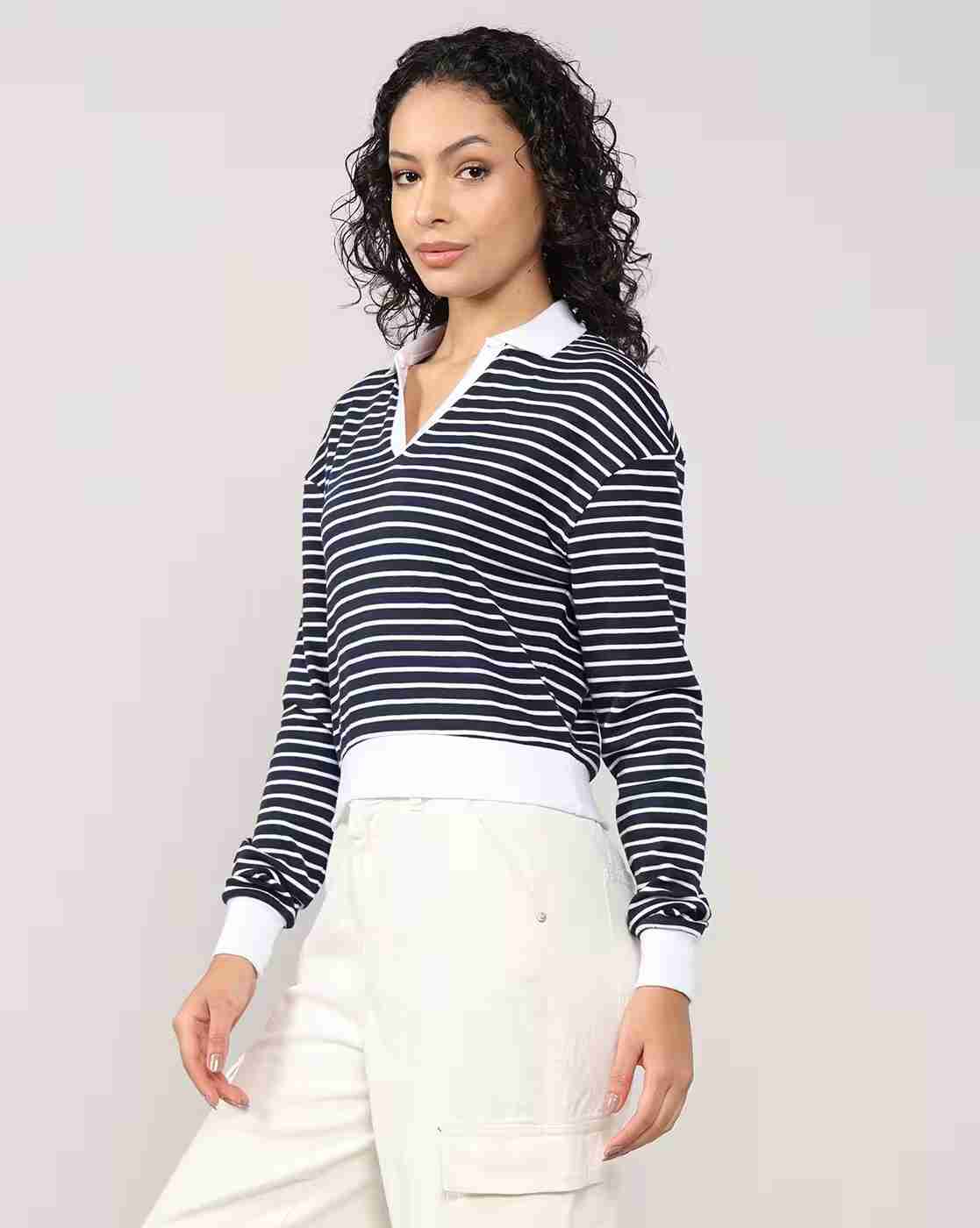 Lee Cooper | Women Striped Regular Fit Polo T-Shirt|1