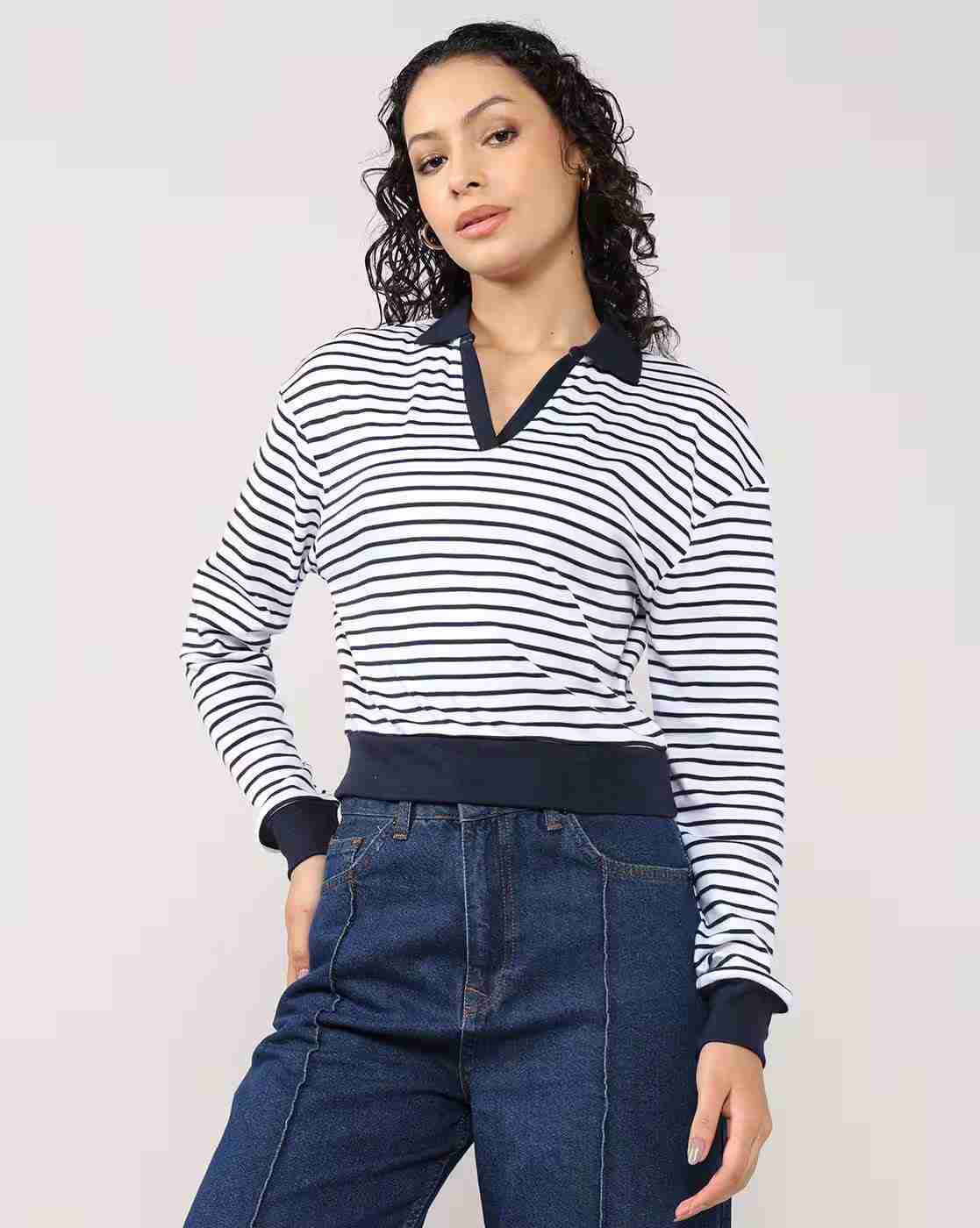 Lee Cooper | Women Striped Regular Fit Polo T-Shirt|0