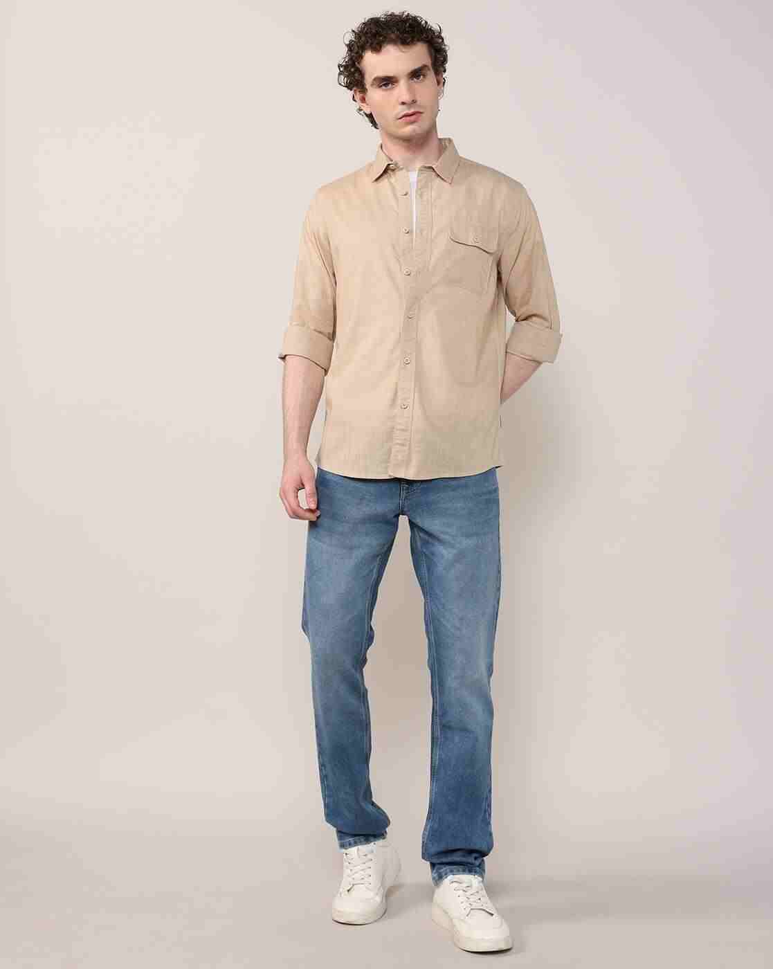 Lee Cooper | Men Regular Fit Cotton Shirt with Flap Pocket|1