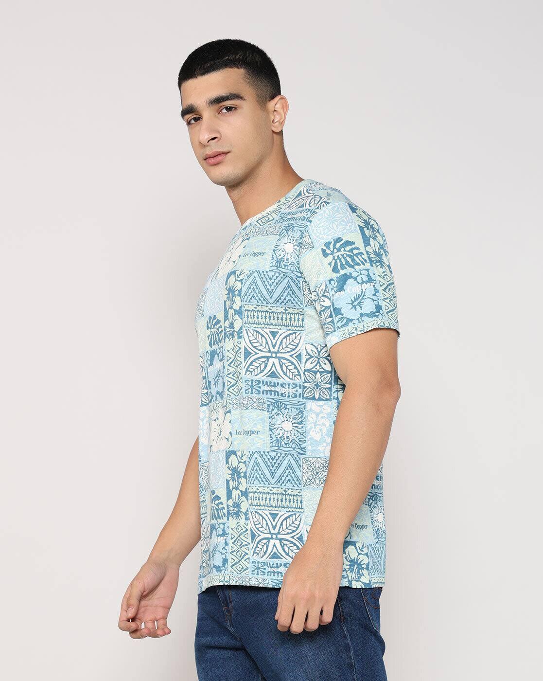 Lee Cooper | Men All-Over Print Regular Fit Crew-Neck T-Shirt|1