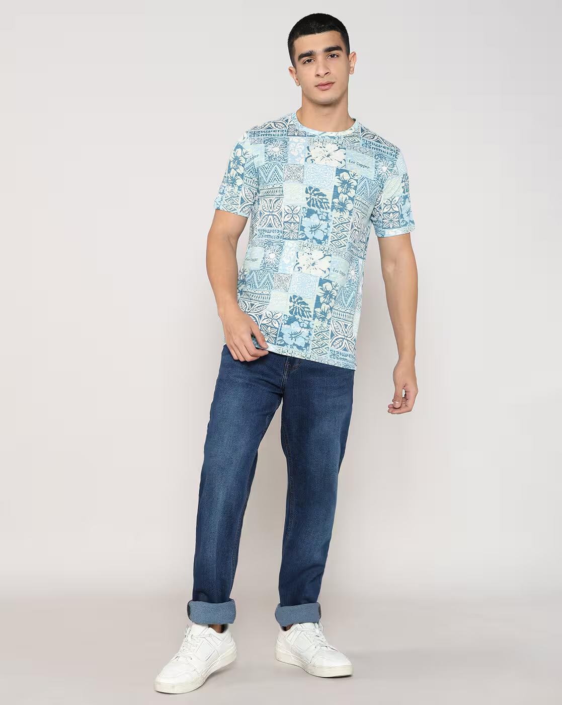 Lee Cooper | Men All-Over Print Regular Fit Crew-Neck T-Shirt|3