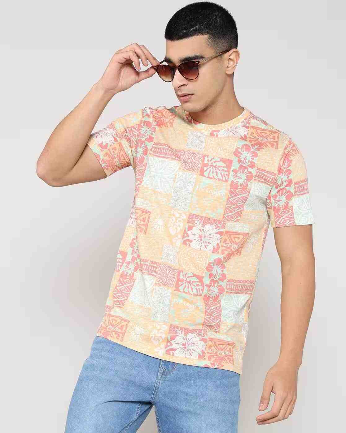 Men All-Over Print Regular Fit Crew-Neck T-Shirt
