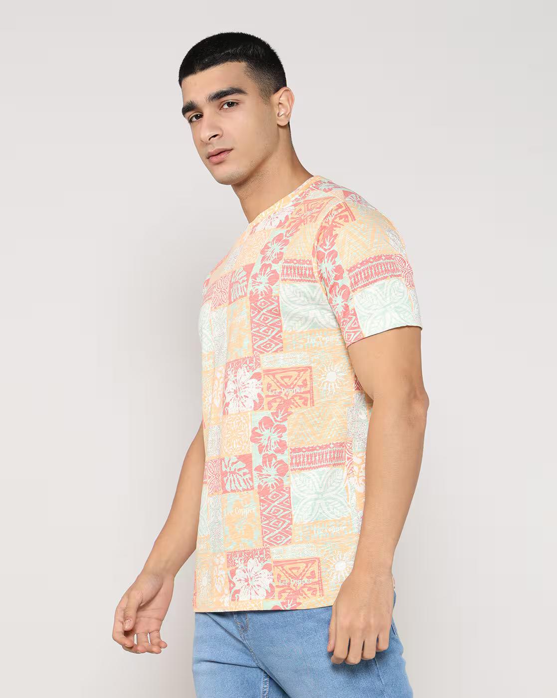 Lee Cooper | Men All-Over Print Regular Fit Crew-Neck T-Shirt|1