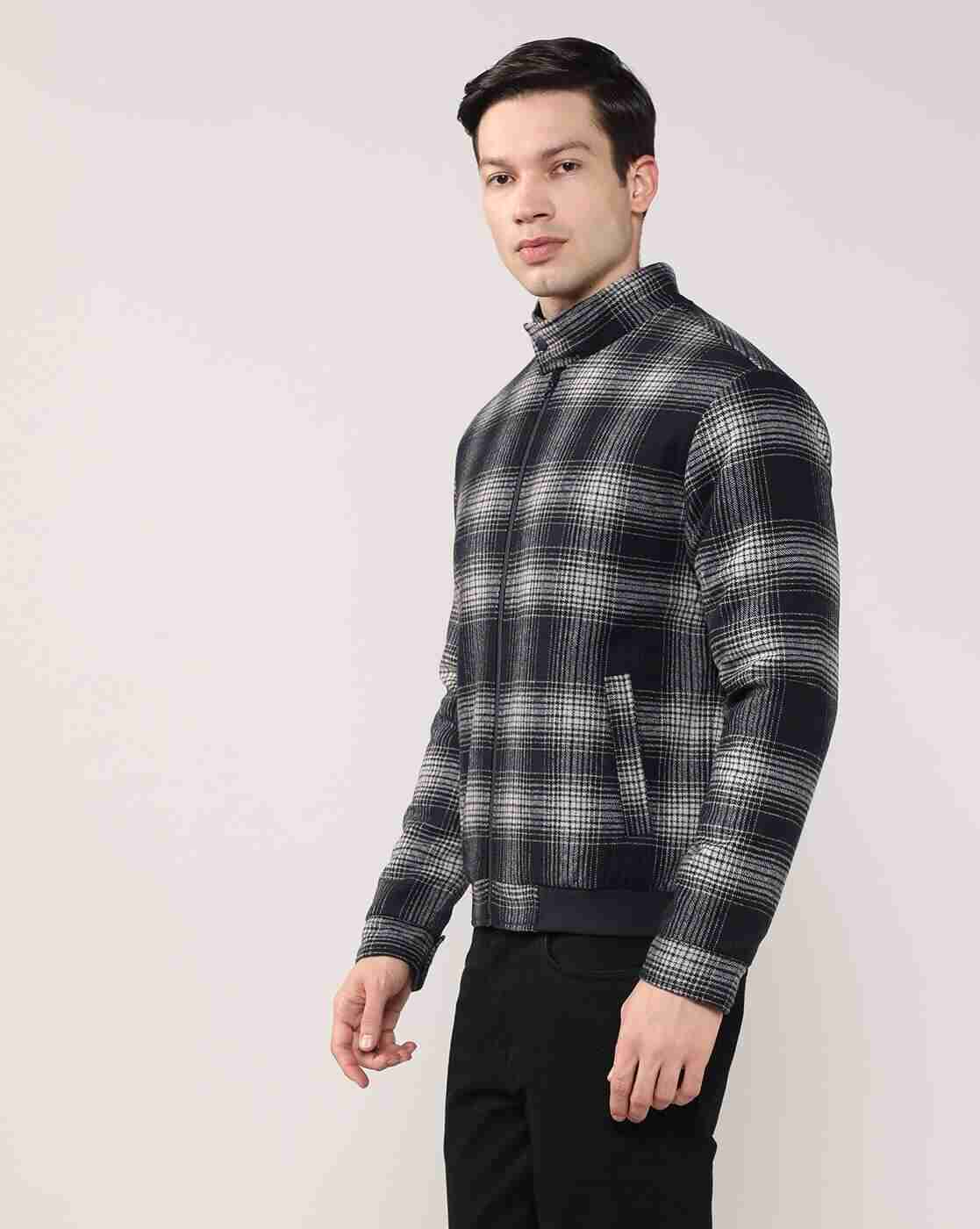 Lee Cooper | Men Checked Relaxed Fit Reversible Bomber Jacket|1