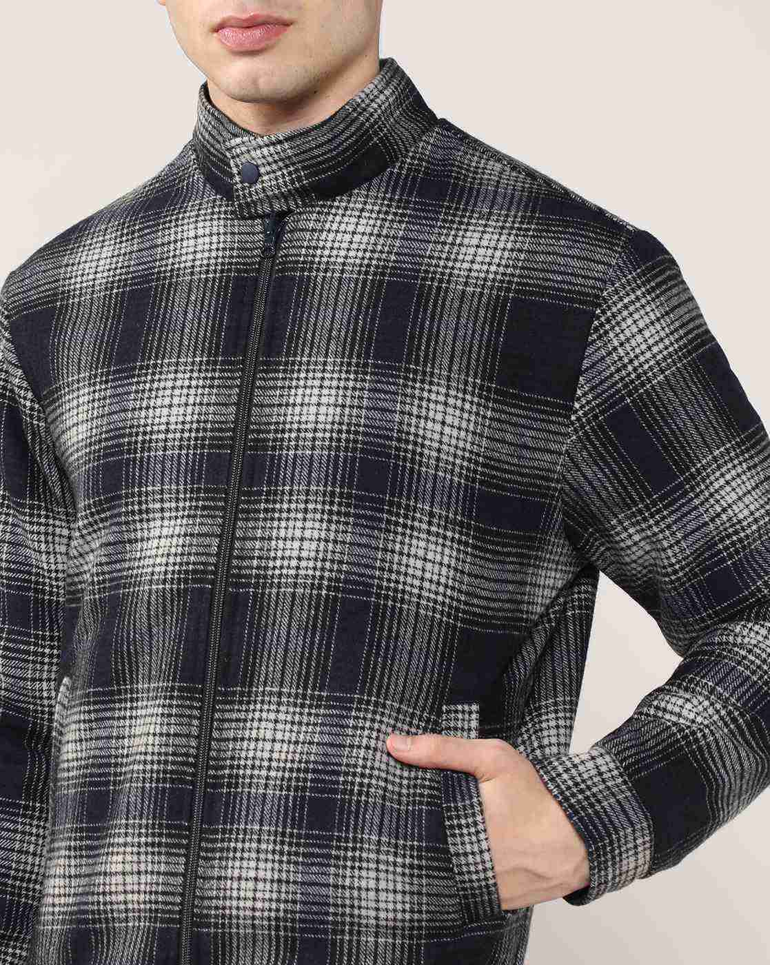 Lee Cooper | Men Checked Relaxed Fit Reversible Bomber Jacket|5