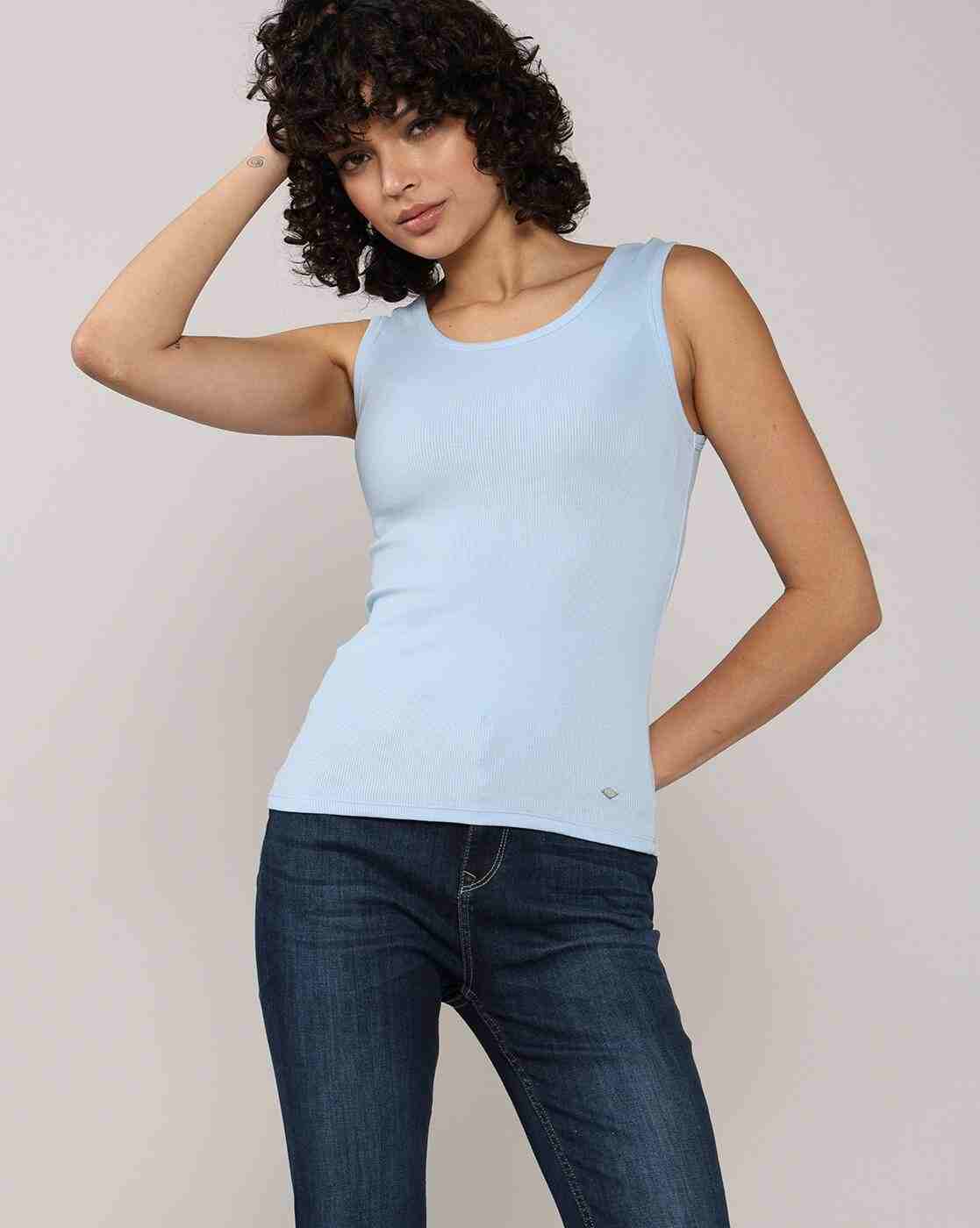 Lee Cooper | Women Ribbed Regular Fit Tank T-Shirt|0