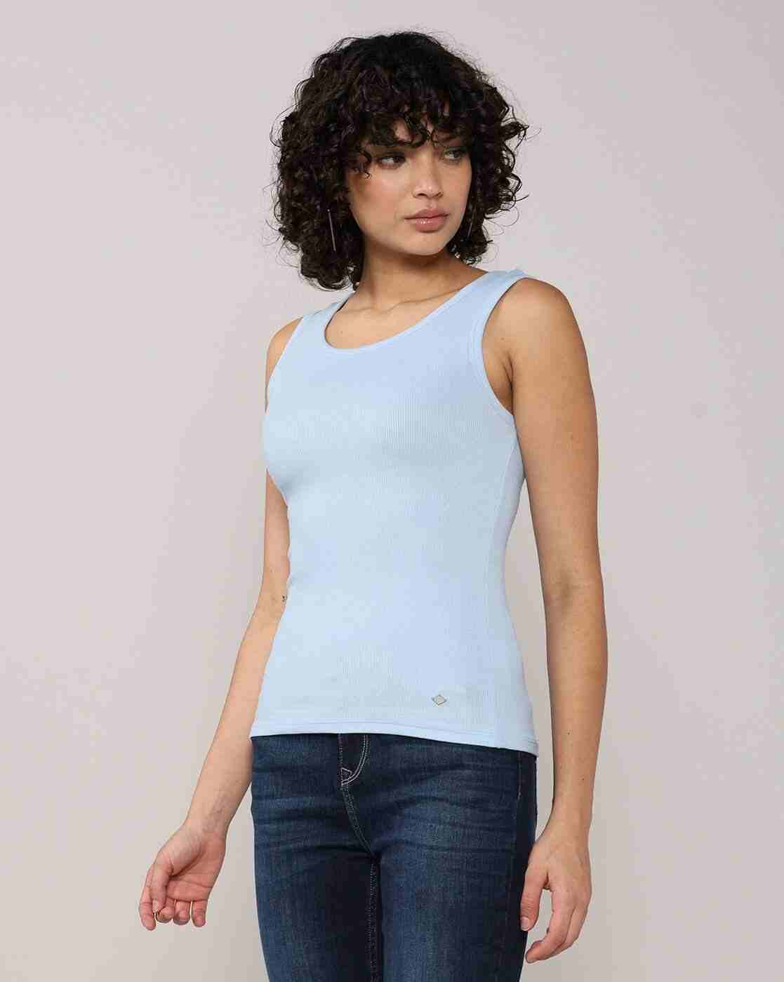 Lee Cooper | Women Ribbed Regular Fit Tank T-Shirt|1