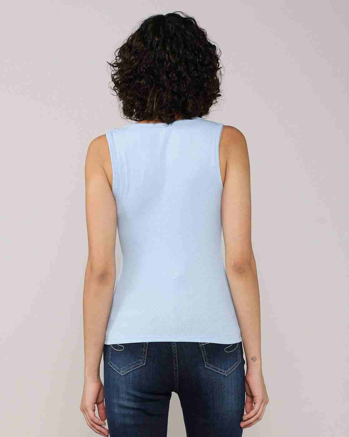 Lee Cooper | Women Ribbed Regular Fit Tank T-Shirt|2