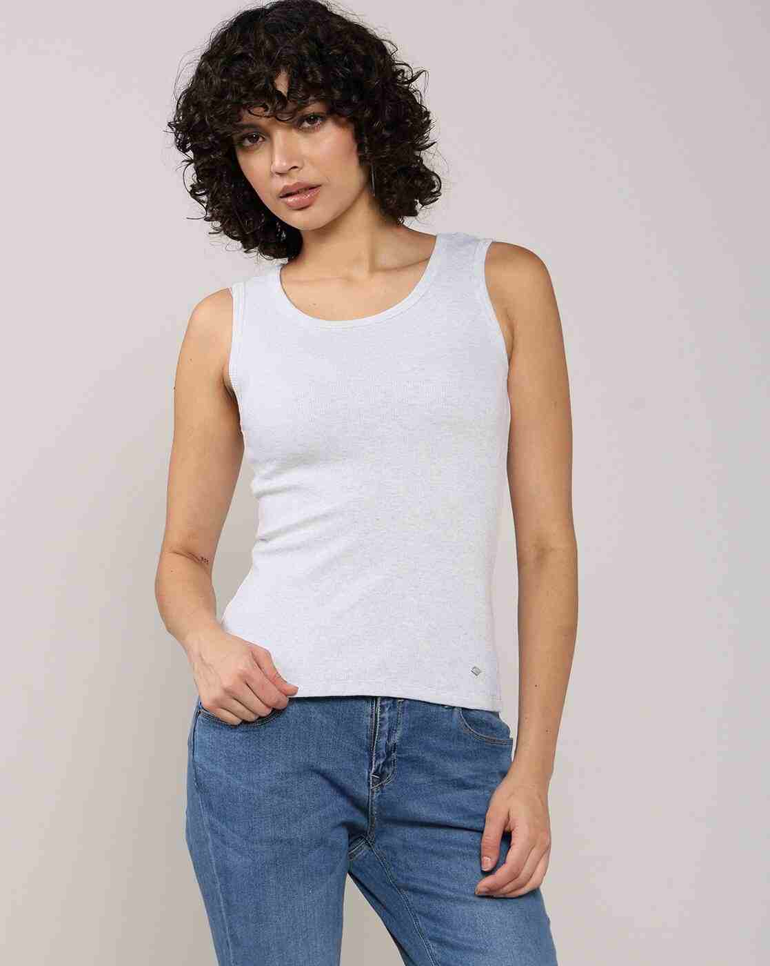 Women Ribbed Regular Fit Tank T-Shirt