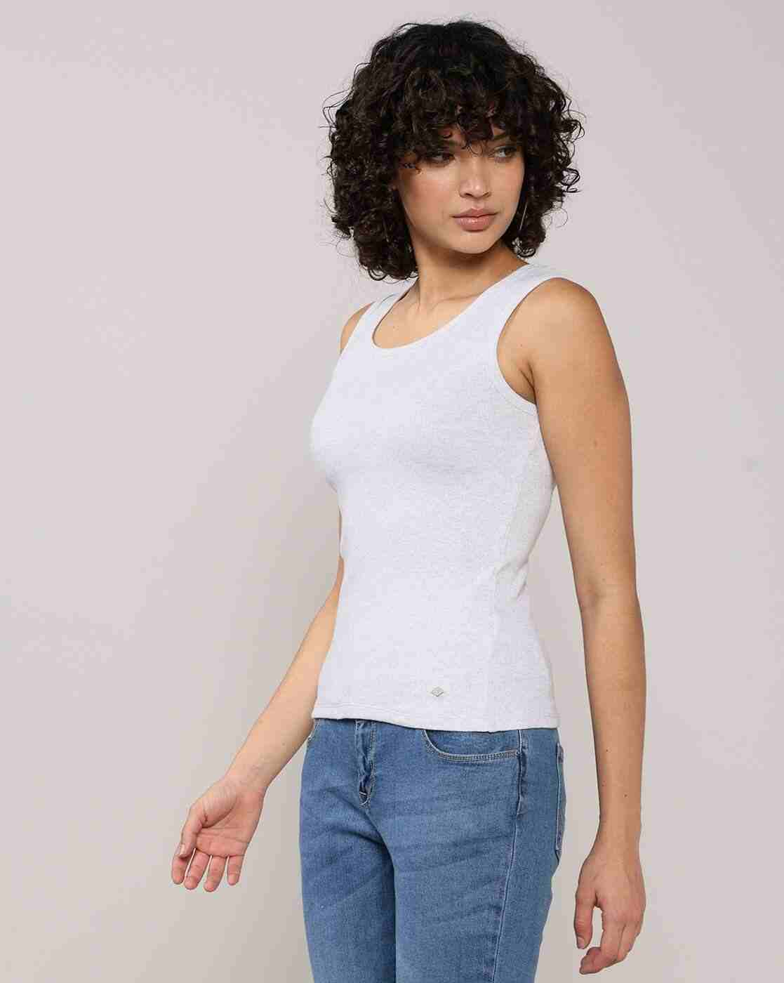 Lee Cooper | Women Ribbed Regular Fit Tank T-Shirt|1