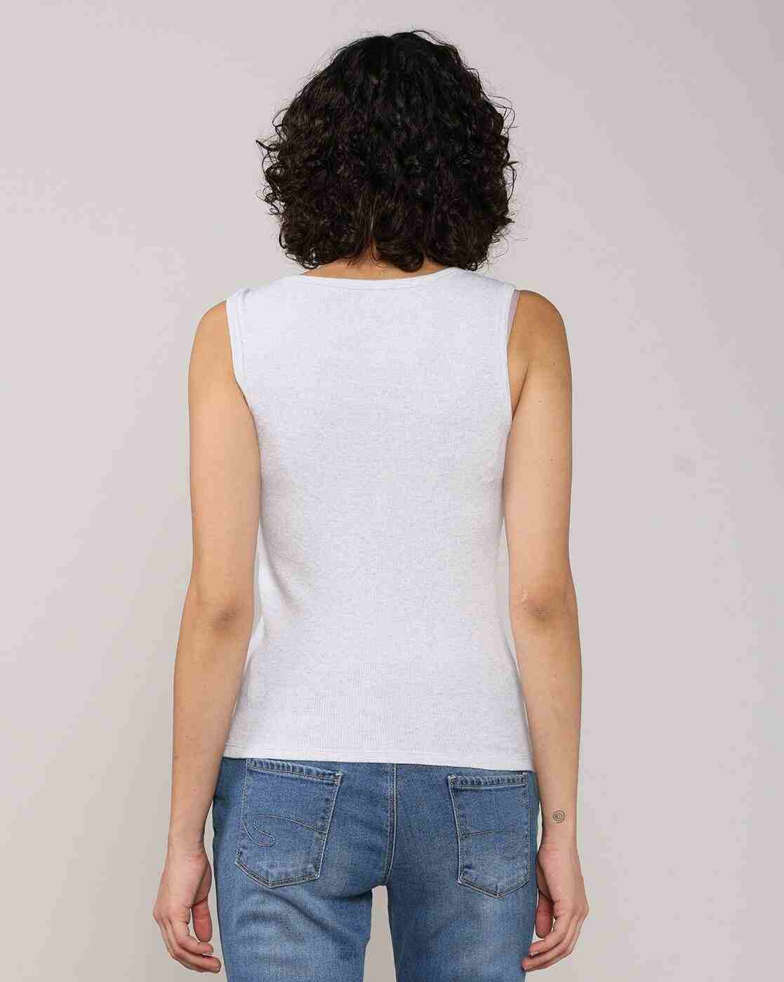 Lee Cooper | Women Ribbed Regular Fit Tank T-Shirt|2
