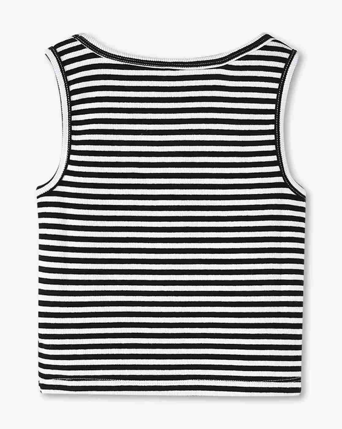Girls Striped Relaxed Fit Round-Neck T-Shirt - Lee Cooper Jet Black