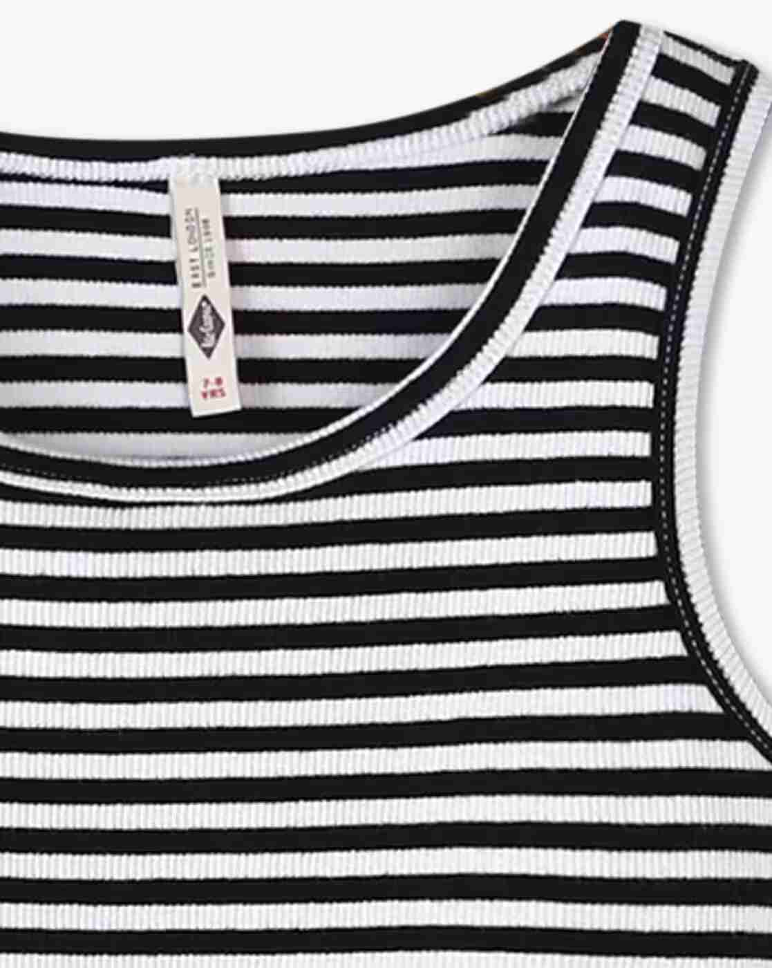 Girls Striped Relaxed Fit Round-Neck T-Shirt - Lee Cooper Jet Black