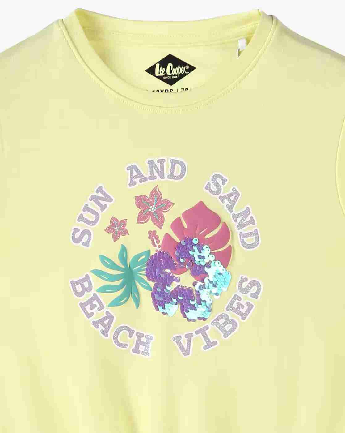 Girls Graphic Print Regular Fit Crew-Neck T-Shirt - Lee Cooper Yellow