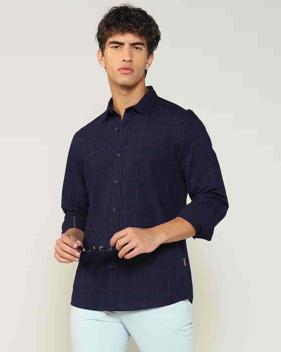 Lee Cooper | Men Checked Regular Fit Shirt with Patch Pocket|0