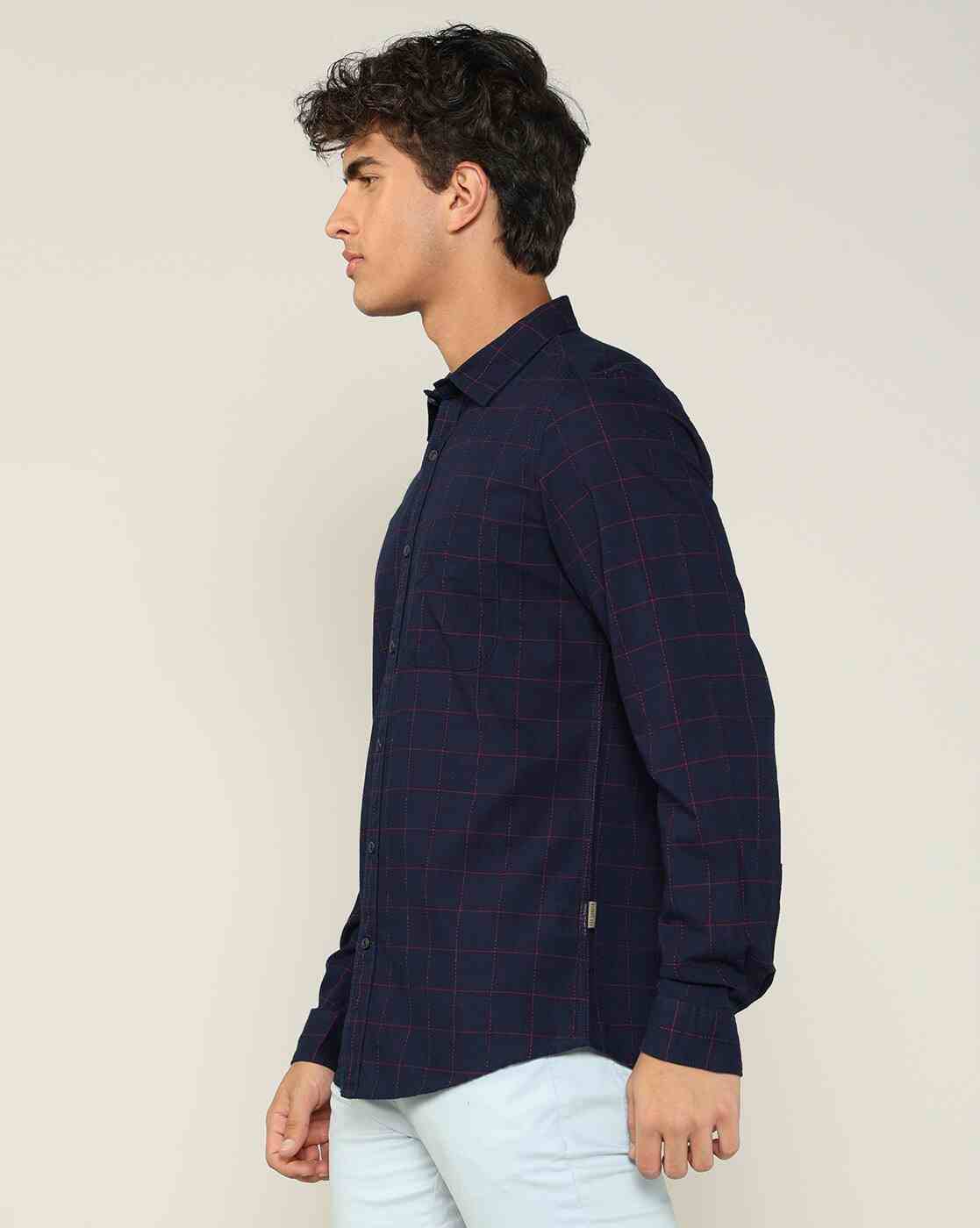 Lee Cooper | Men Checked Regular Fit Shirt with Patch Pocket|1