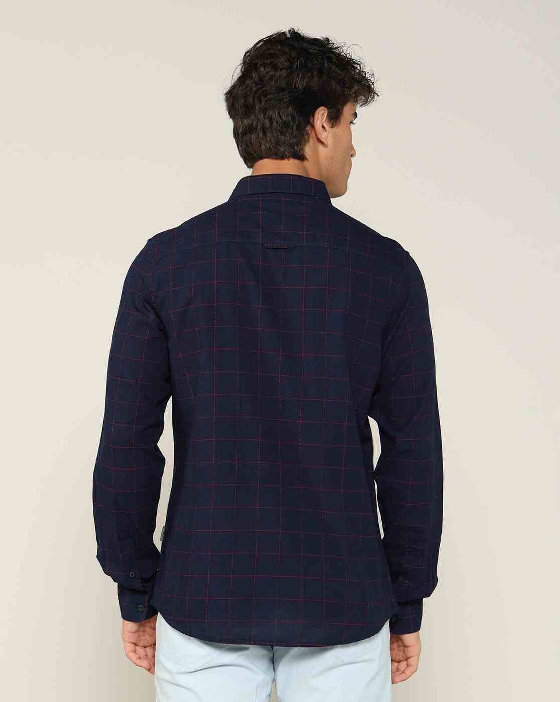Lee Cooper | Men Checked Regular Fit Shirt with Patch Pocket|2