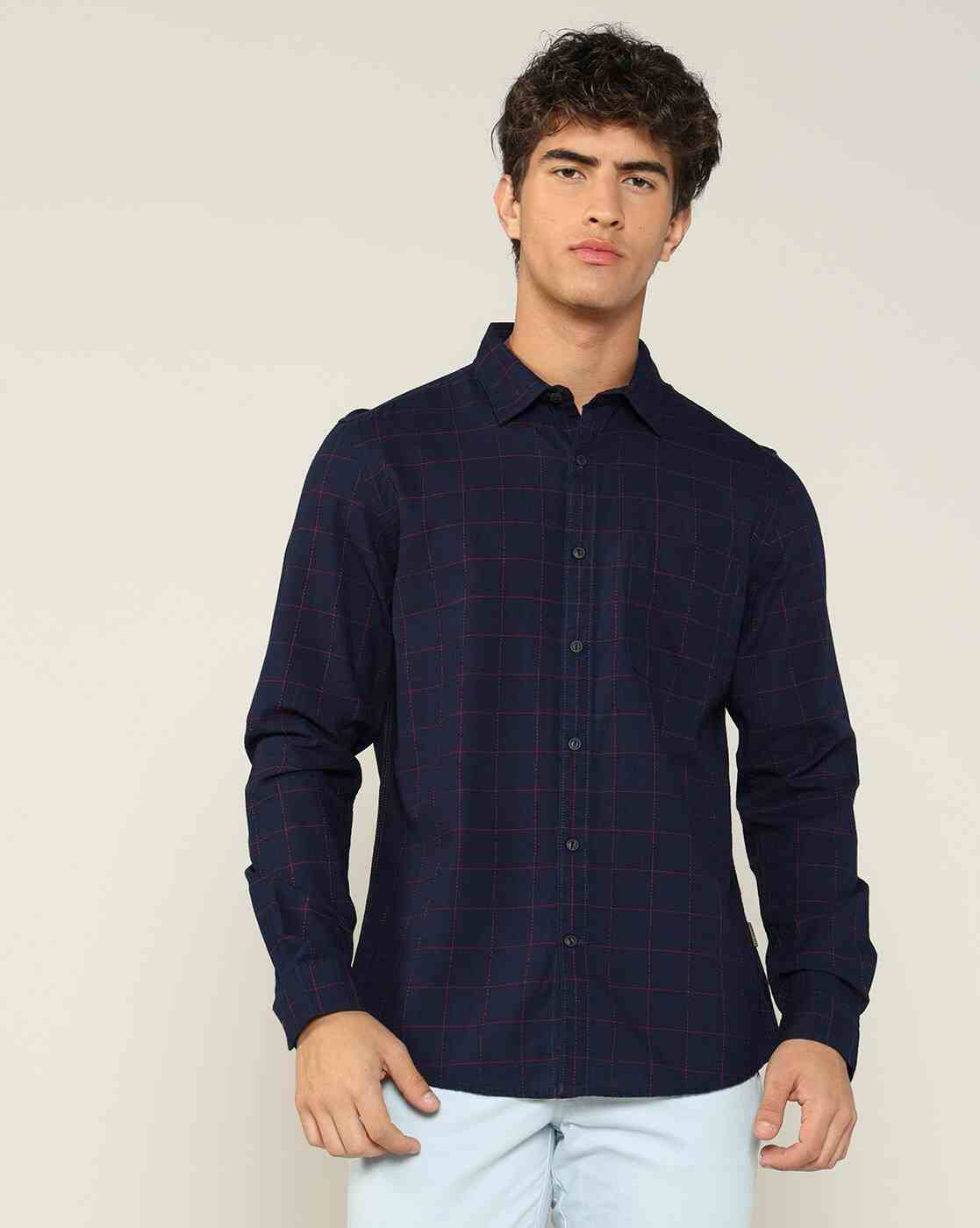 Lee Cooper | Men Checked Regular Fit Shirt with Patch Pocket|3