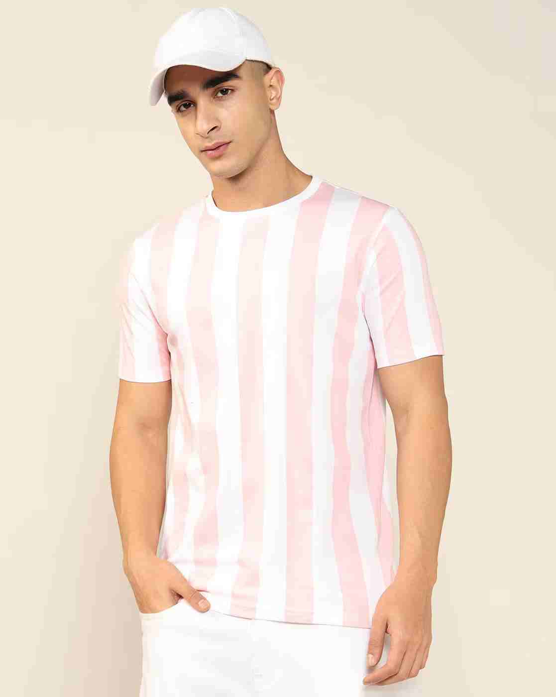 Men Vertical Striped Regular Fit Crew-Neck T-Shirt