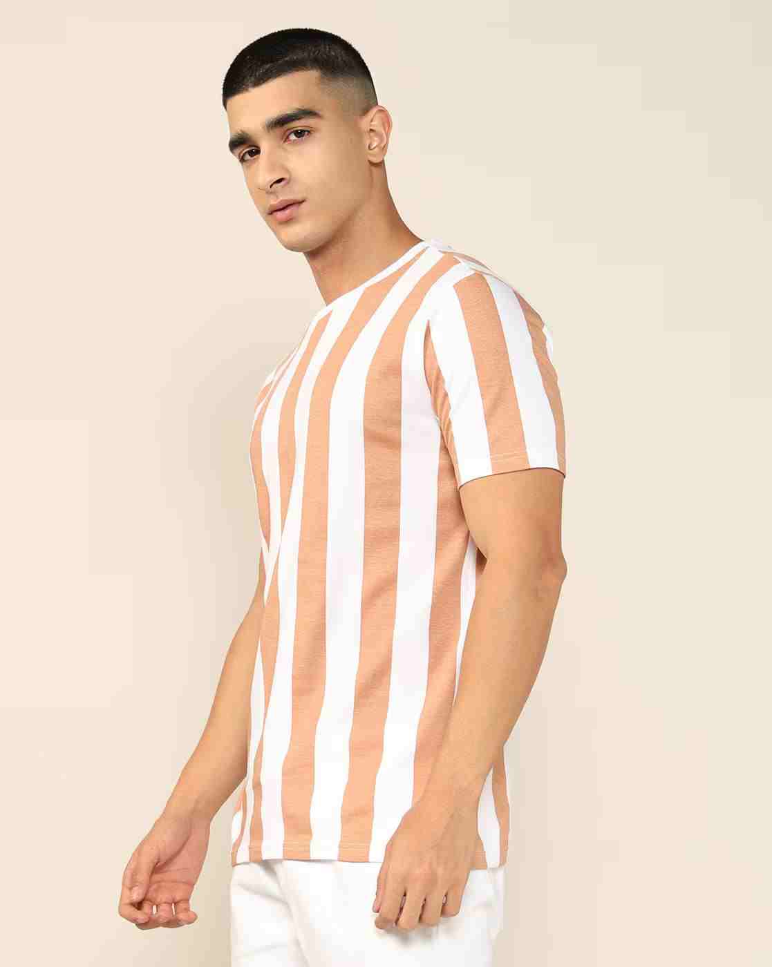 Lee Cooper | Men Vertical Striped Regular Fit Crew-Neck T-Shirt|1