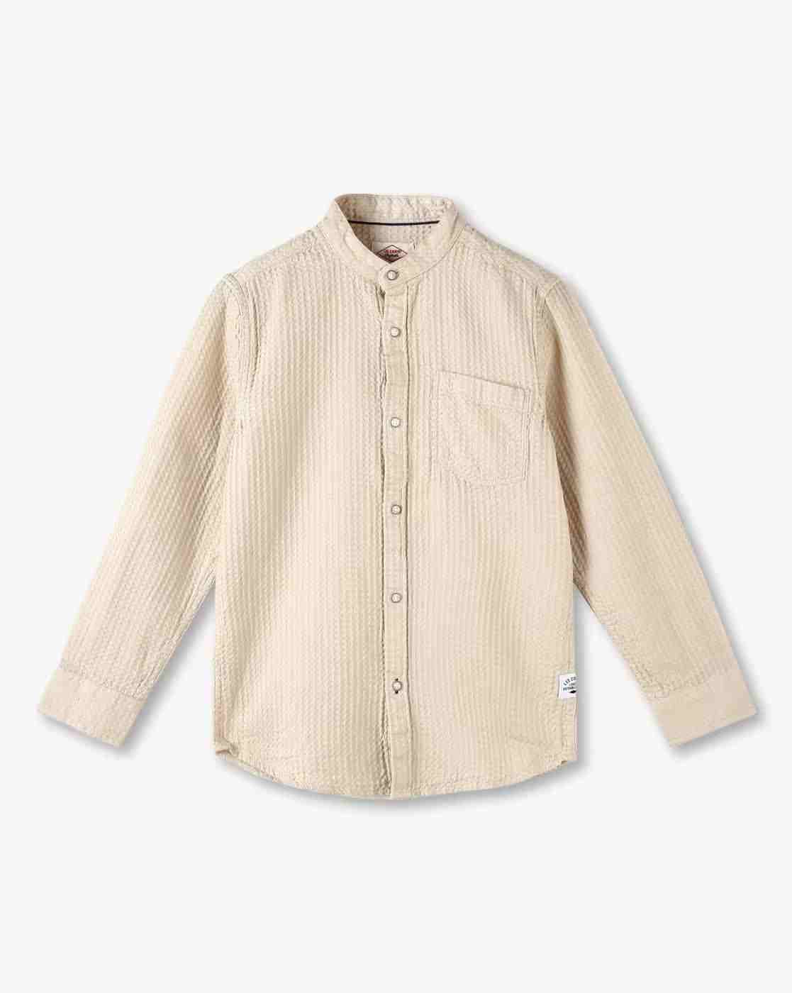 Boys Waffle-Knit Slim Fit Cotton Shirt