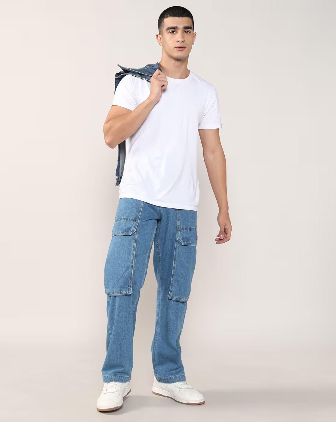 Lee Cooper | Men Lightly Washed Loose Fit Cargo Jeans|0