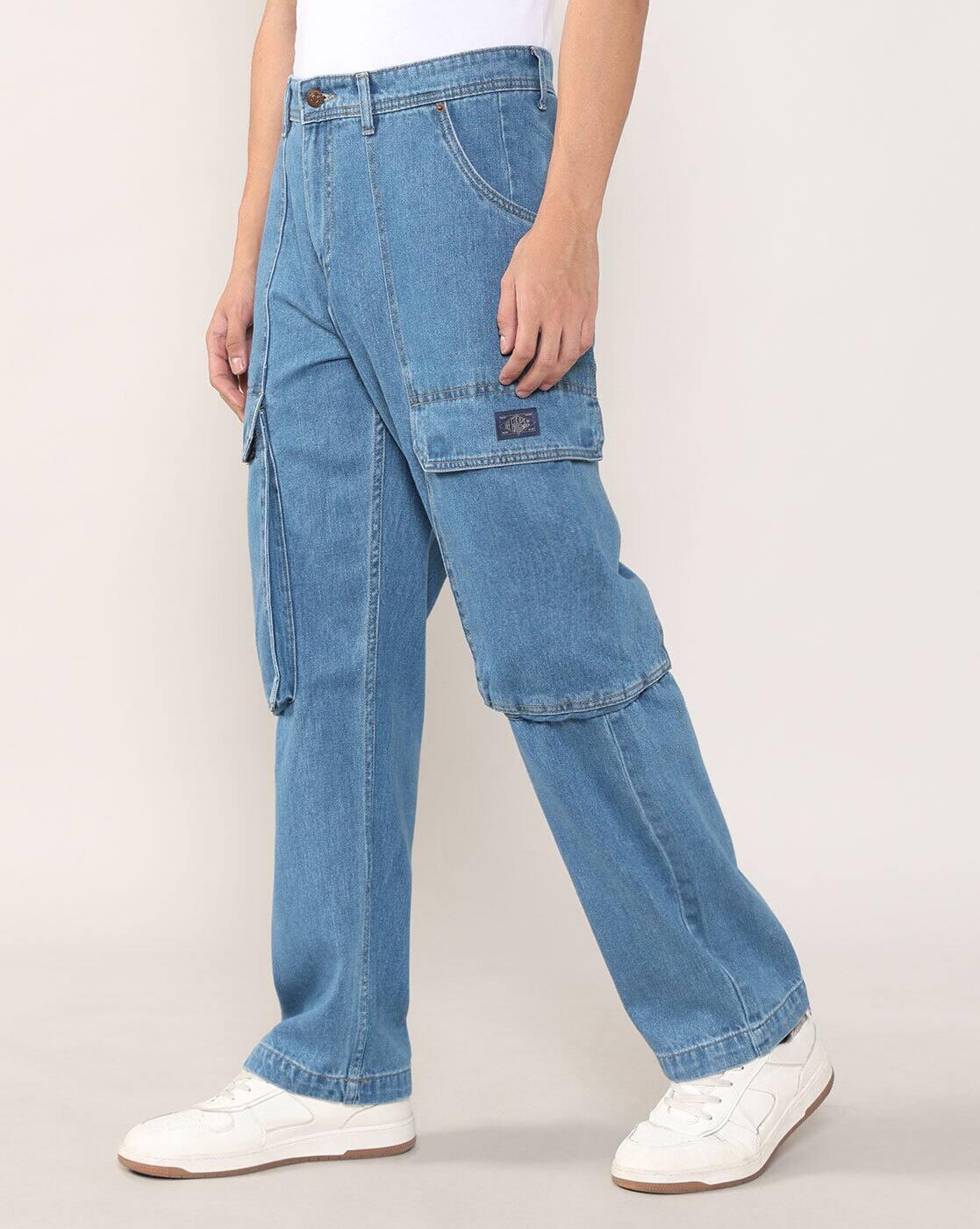 Lee Cooper | Men Lightly Washed Loose Fit Cargo Jeans|1