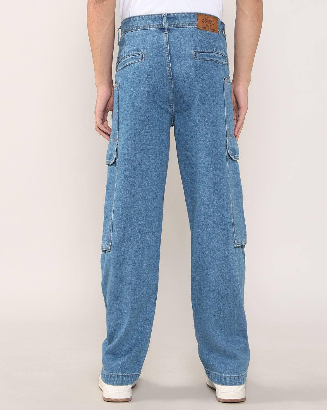 Lee Cooper | Men Lightly Washed Loose Fit Cargo Jeans|2
