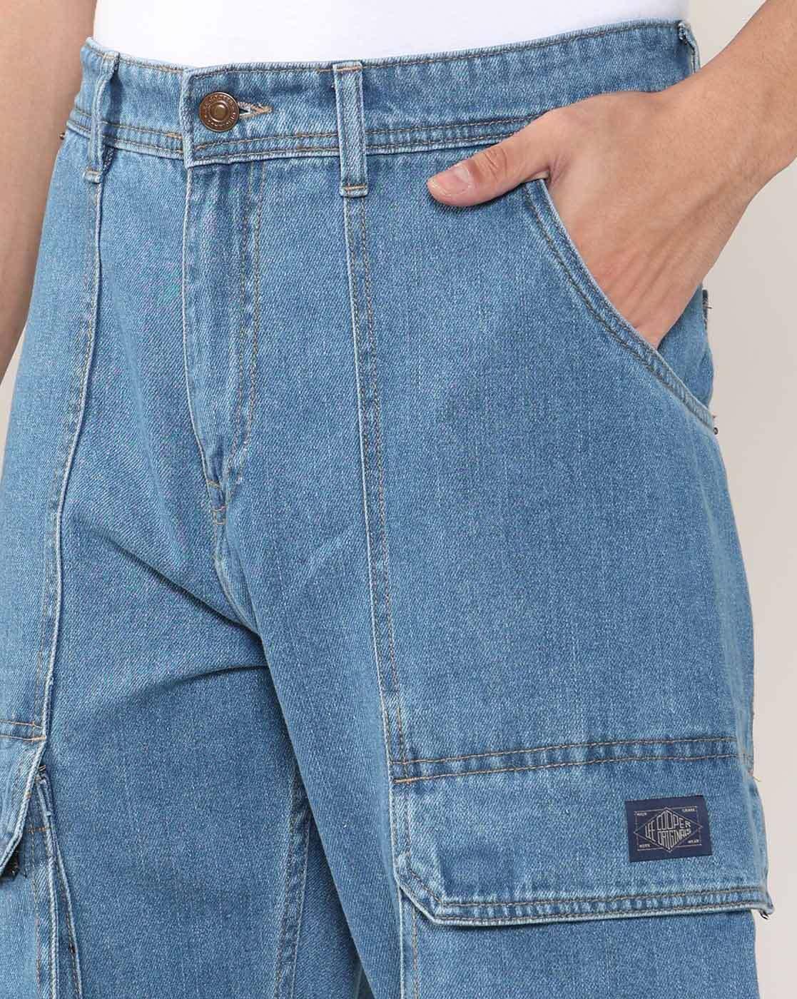 Lee Cooper | Men Lightly Washed Loose Fit Cargo Jeans|4