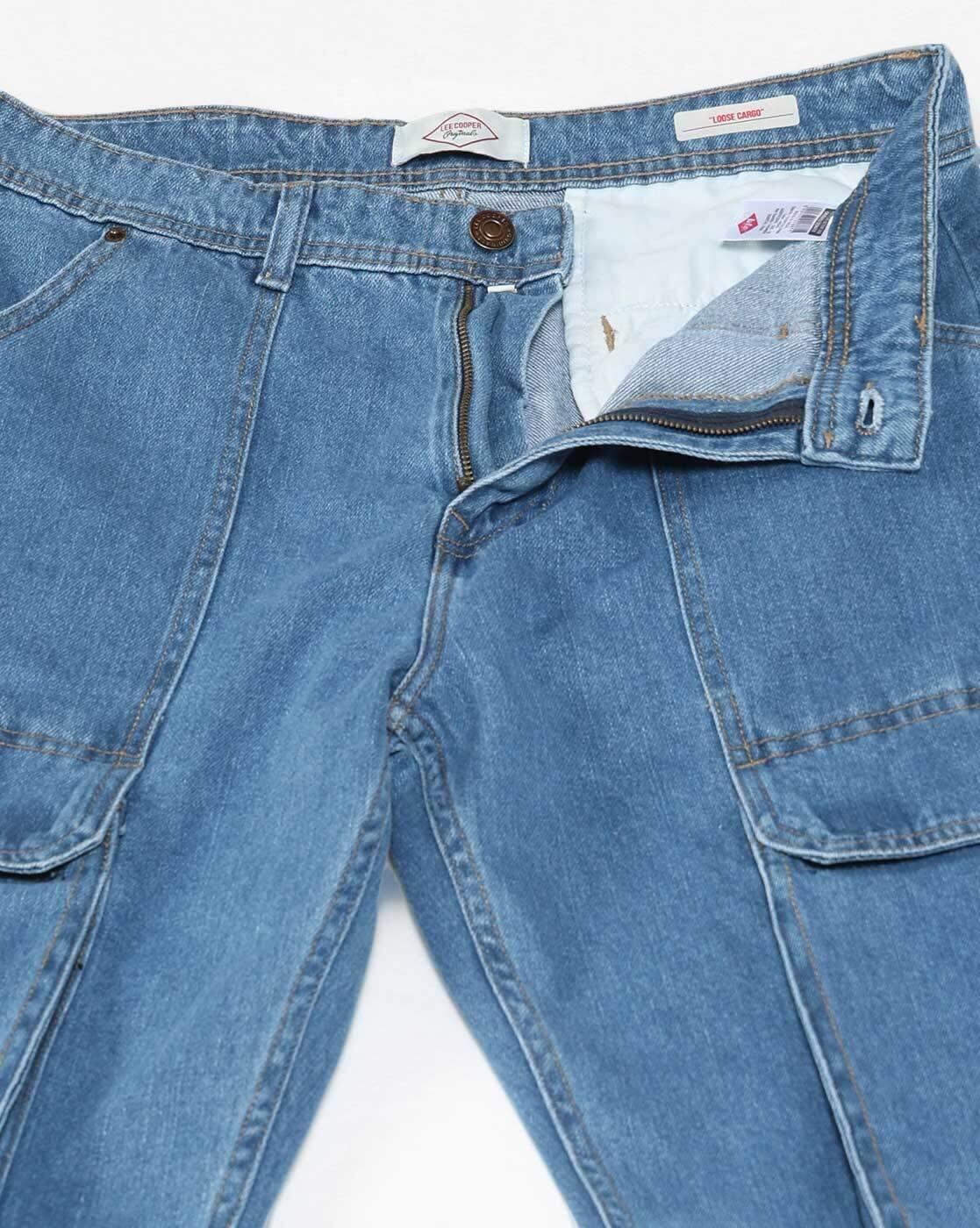 Lee Cooper | Men Lightly Washed Loose Fit Cargo Jeans|5