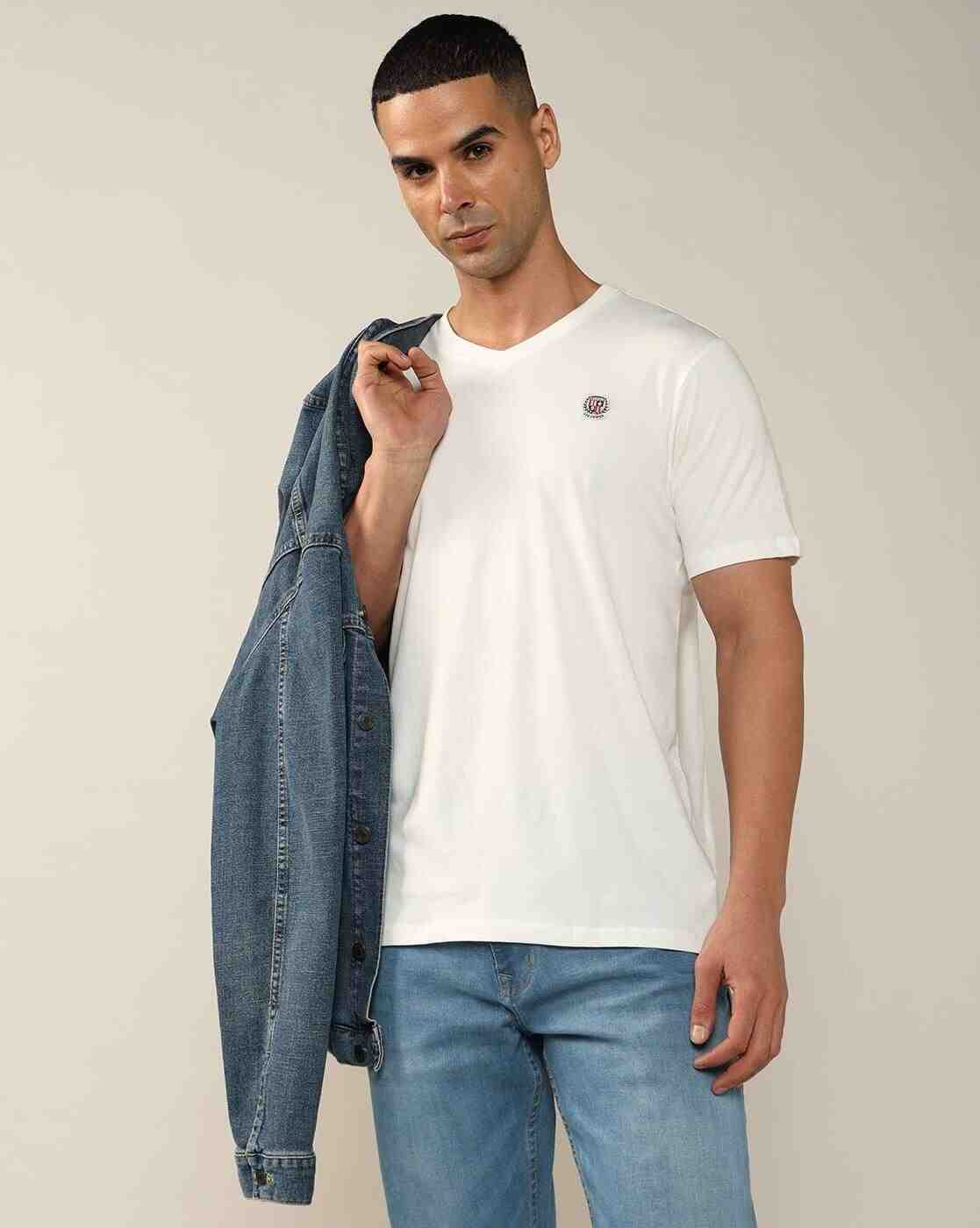 Lee Cooper | Men Regular Fit V-Neck T-Shirt with Logo Embroidery|0