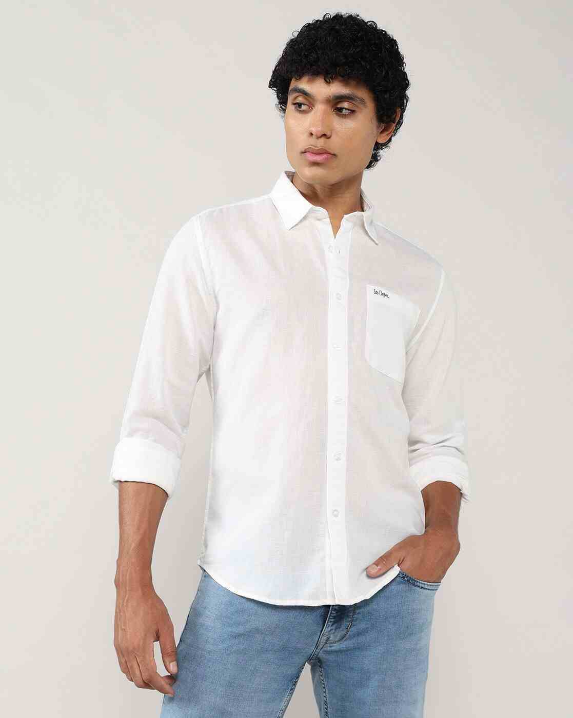 Men Regular Fit Shirt with Patch Pocket