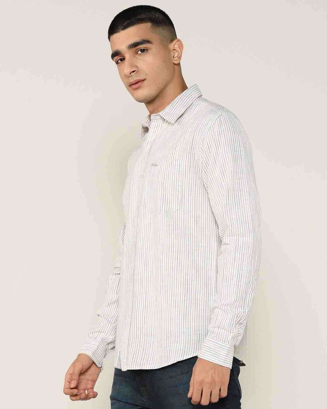 Lee Cooper | Men Striped Regular Fit Shirt with Patch Pocket|1
