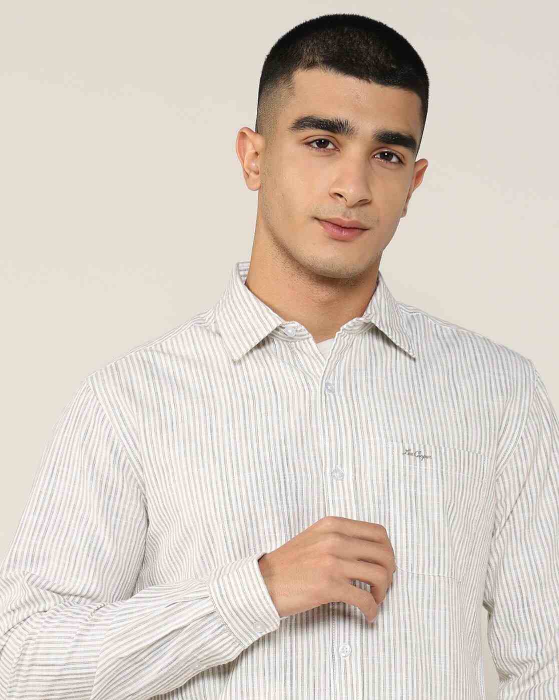 Lee Cooper | Men Striped Regular Fit Shirt with Patch Pocket|5