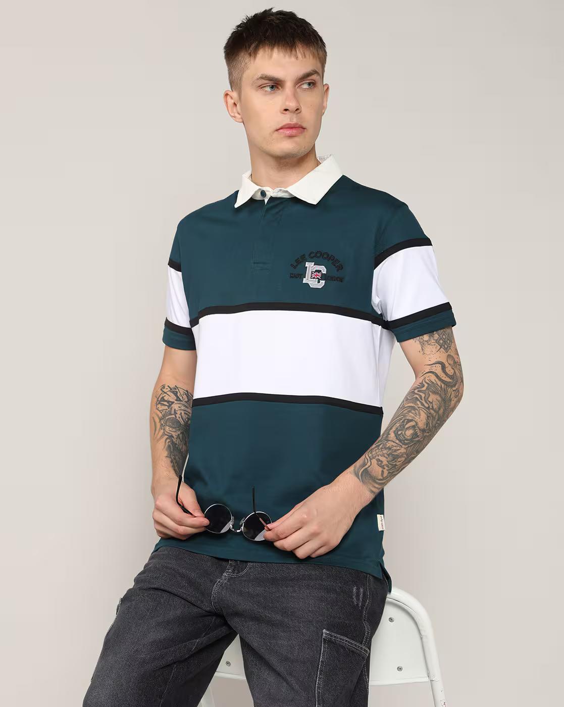 Men Colourblock Regular Fit Polo T-Shirt